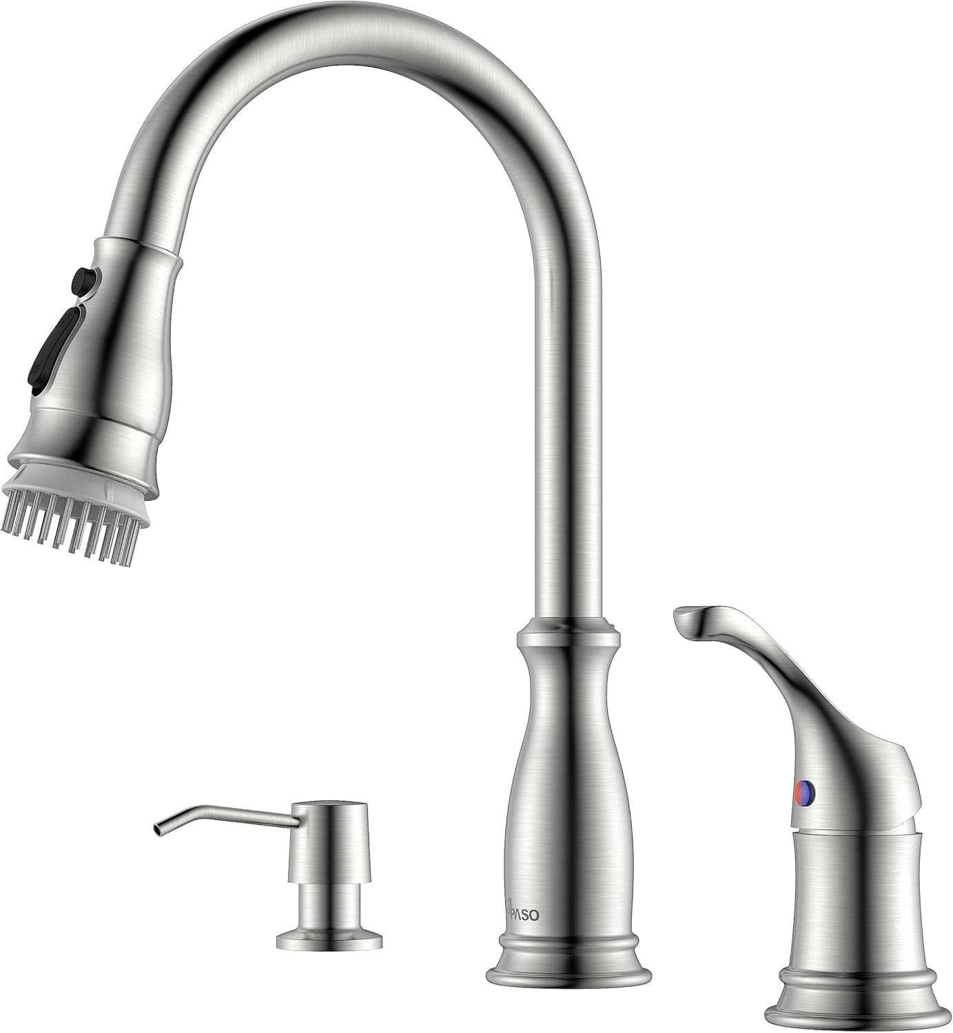 Appaso 3 Hole Kitchen Faucet with Pull Down Brushed Nickel 211BN