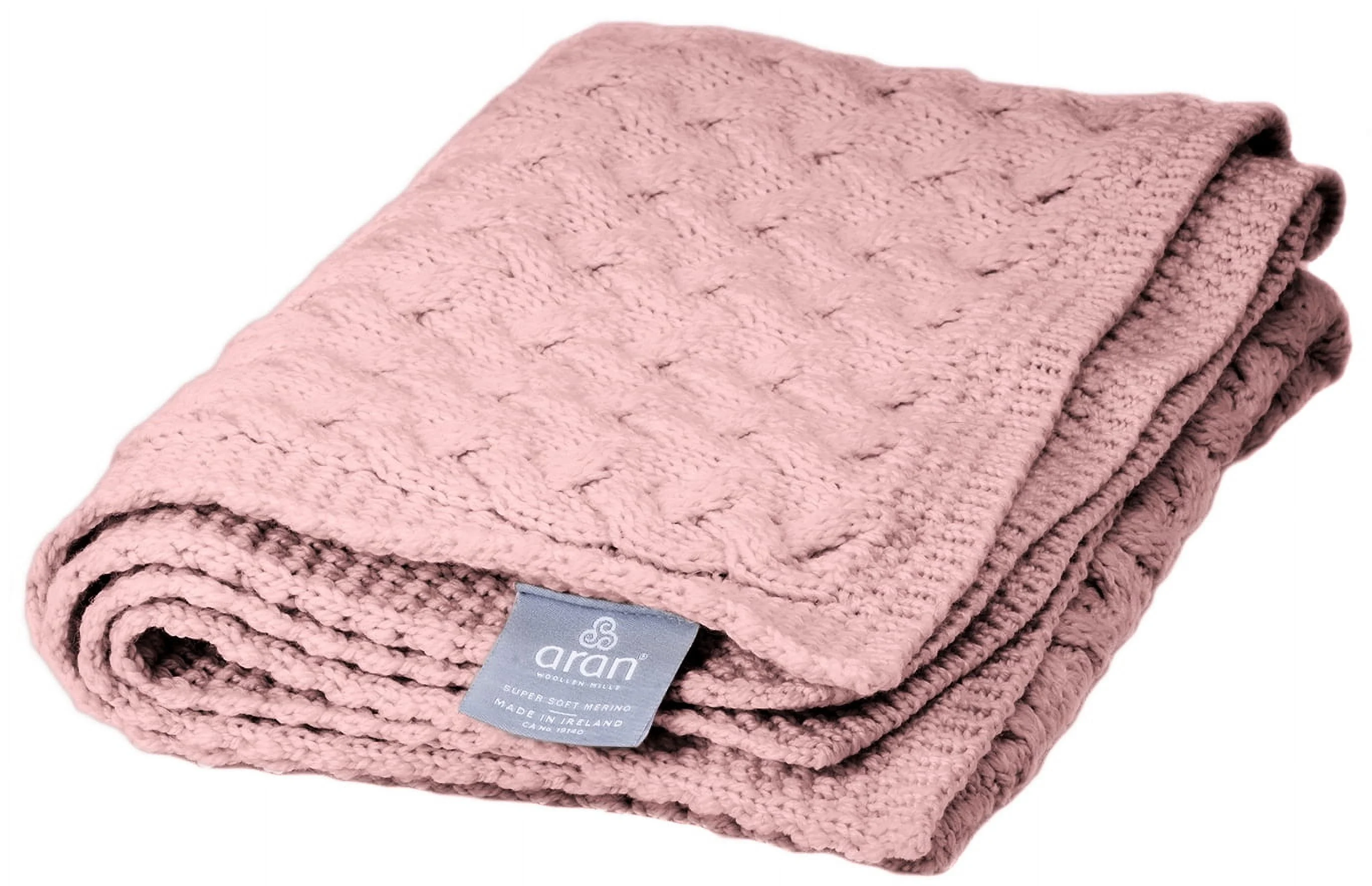 Aran Woollen Mills Supersoft 100% Premium Merino Wool Patchwork Baby Blanket Knitted Throw for Kids 22" x 23" Made in Ireland (Pink)