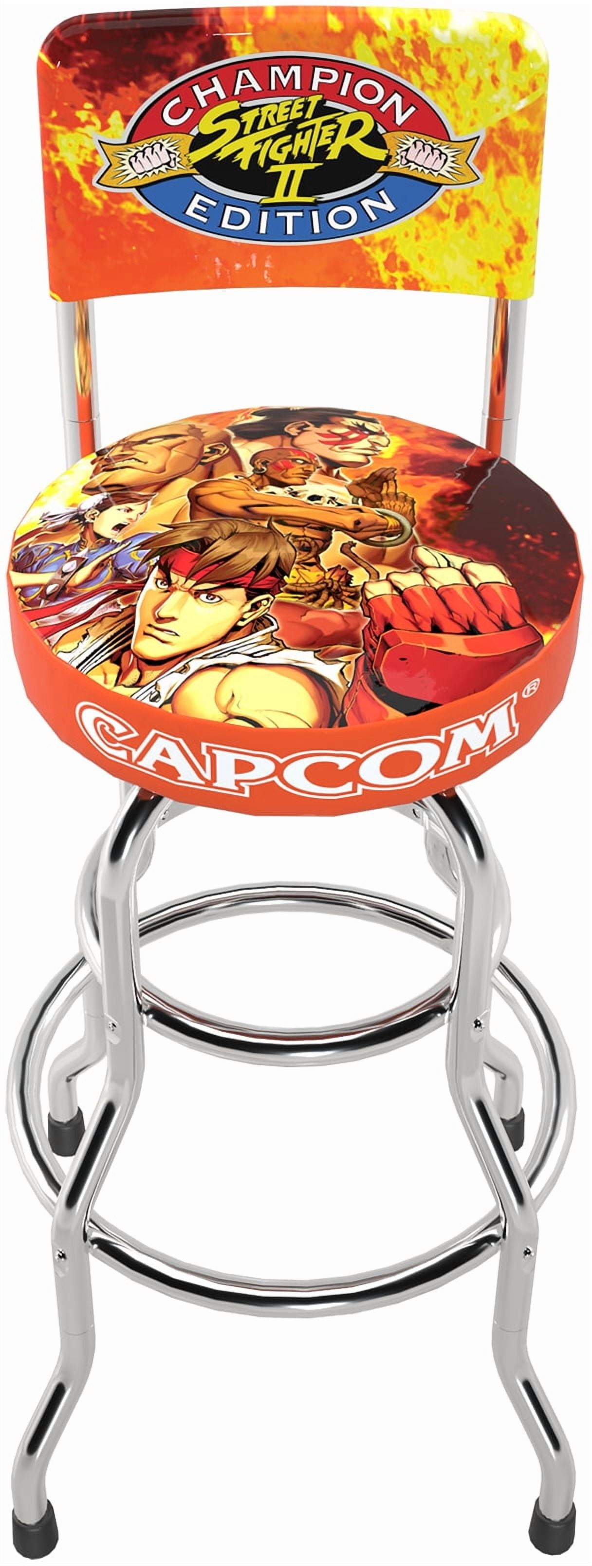 Arcade1UP Capcom Street Fighter II Legacy High Back, Adjustable Height, Video Game Stool with Swiveling Padded Seat, Yoga Flame Edition