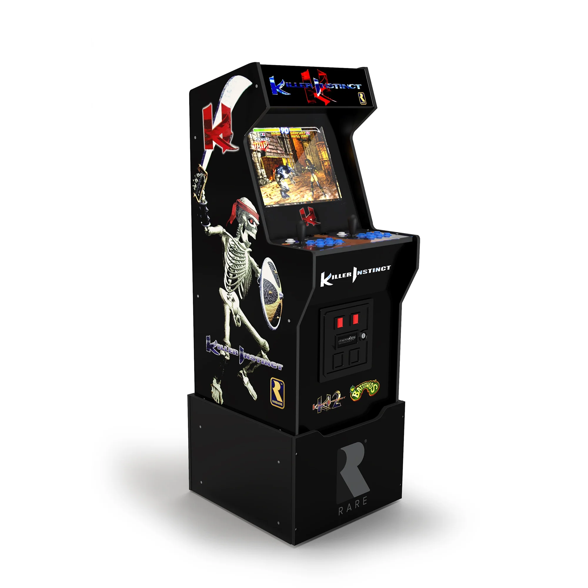 Arcade1UP - Killer Instinct Arcade with Riser, Lit Marquee, Lit Deck, Wifi, and Exclusive Stool Bundle