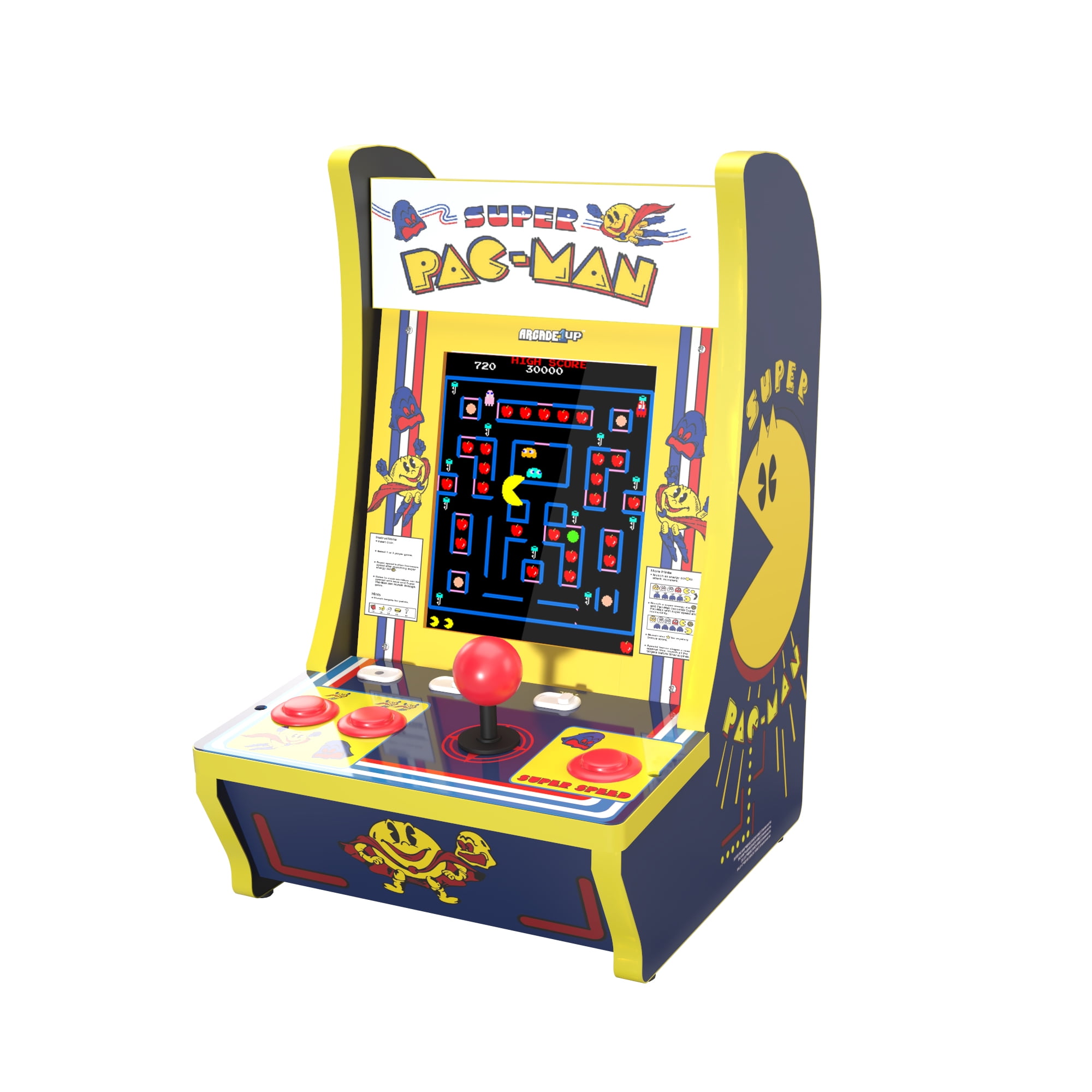 Arcade1UP Super Pac-Man, 4 Games in 1, 1-Player, Counter-cade with Lit Marquee and Headphone Jack