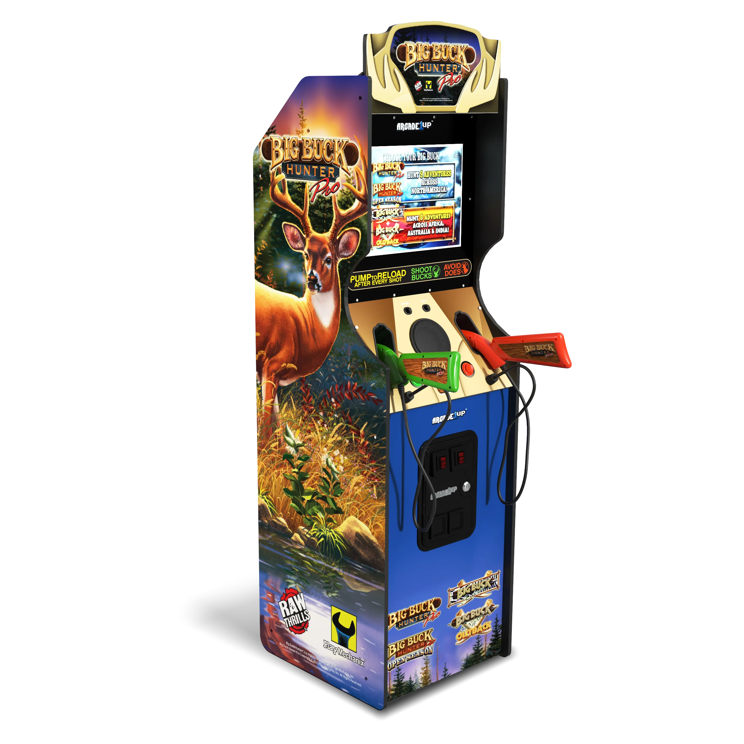 Arcade1Up Big Buck Hunter Pro Deluxe Arcade Machine, 5-Foot Stand-Up Cabinet, 4 Games, 17-Inch Screen, 2 Light Pump Action Rifle Included