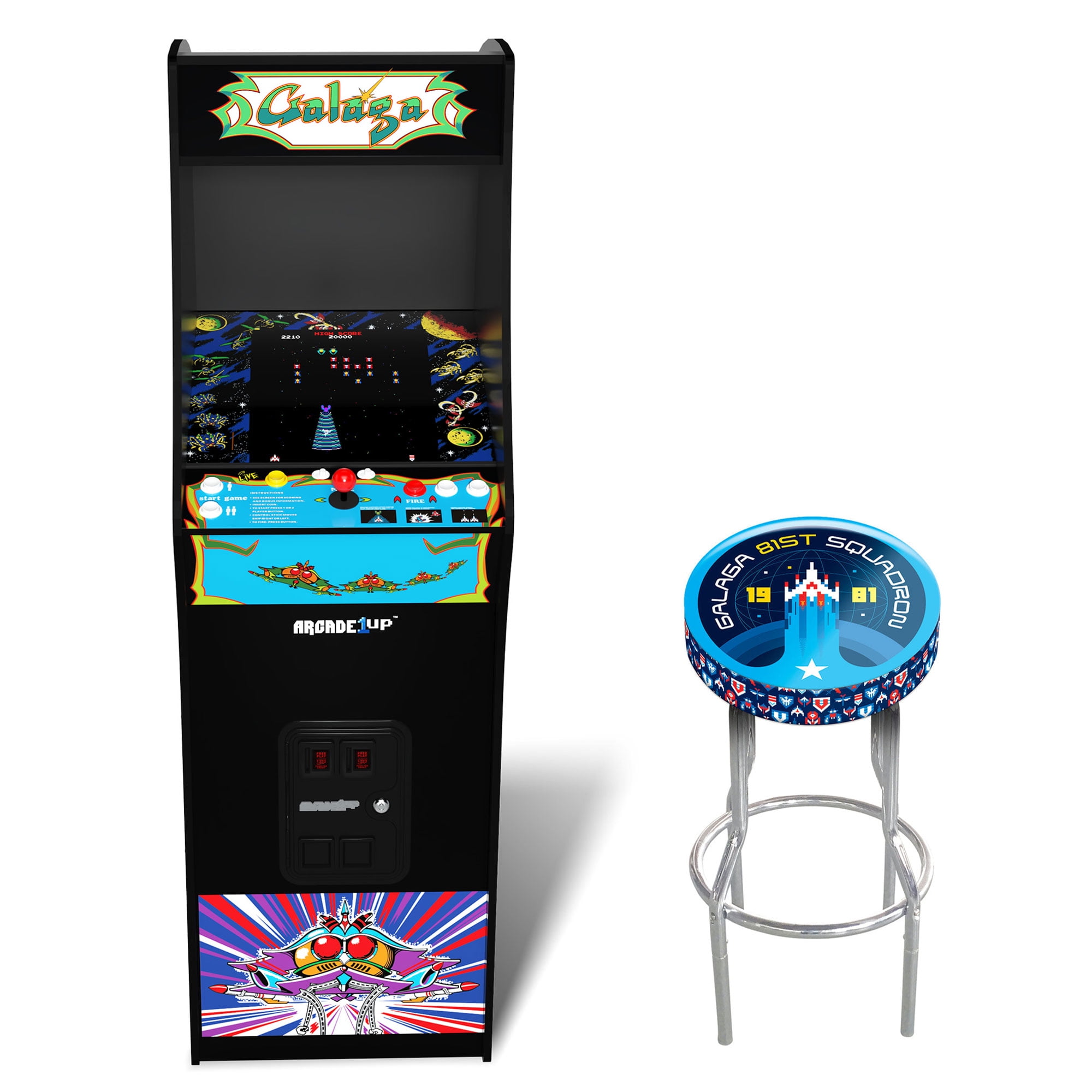 Arcade1Up Galaga Deluxe Arcade Machine Bundled with Adjustable Stool Bundle