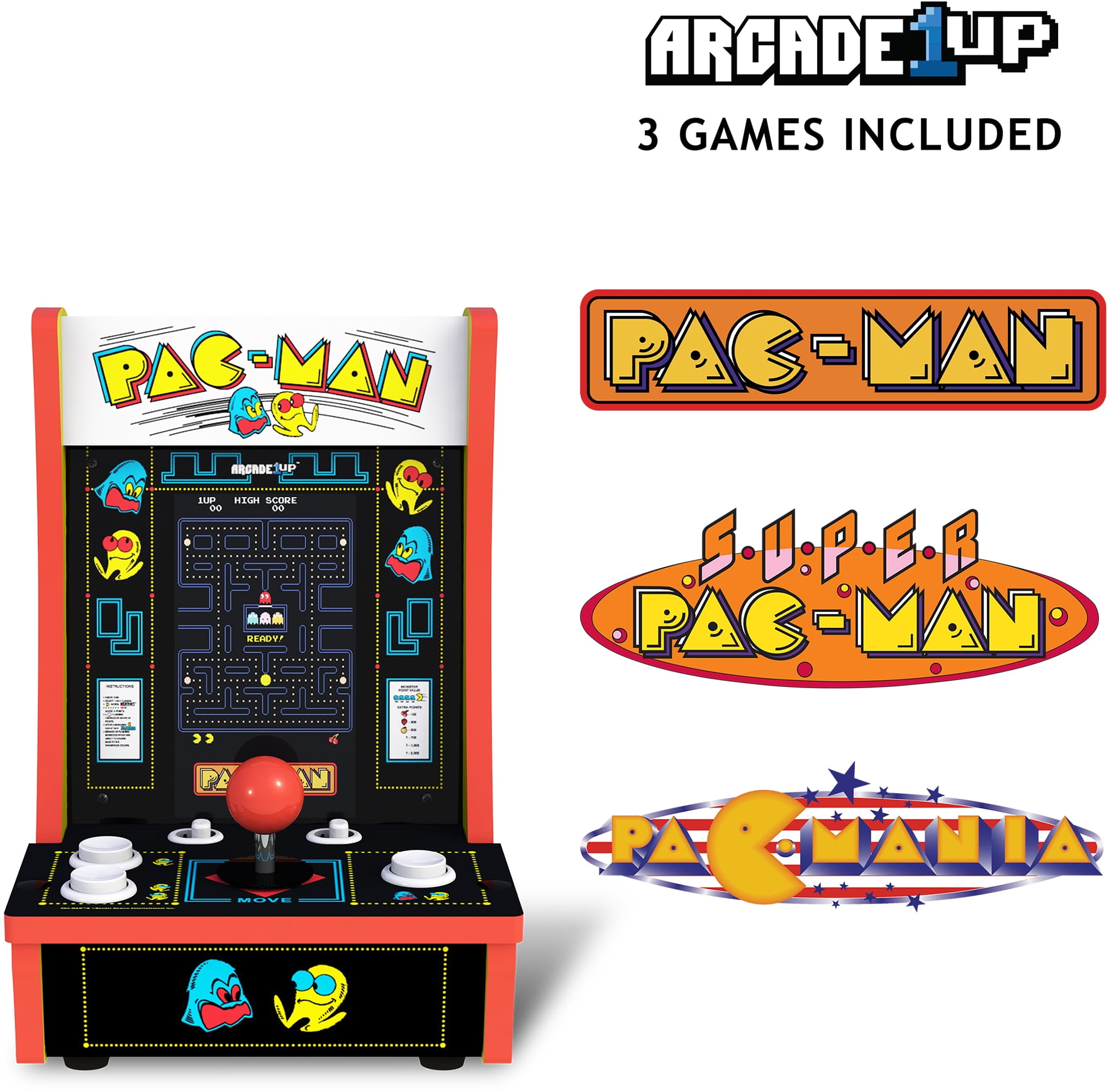 Arcade1Up Pac-Man Countercade - 3 Classic Games, Retro Game Console for Home, Portable Console with 7-Inch Screen, Table-top Video Game for Game Room