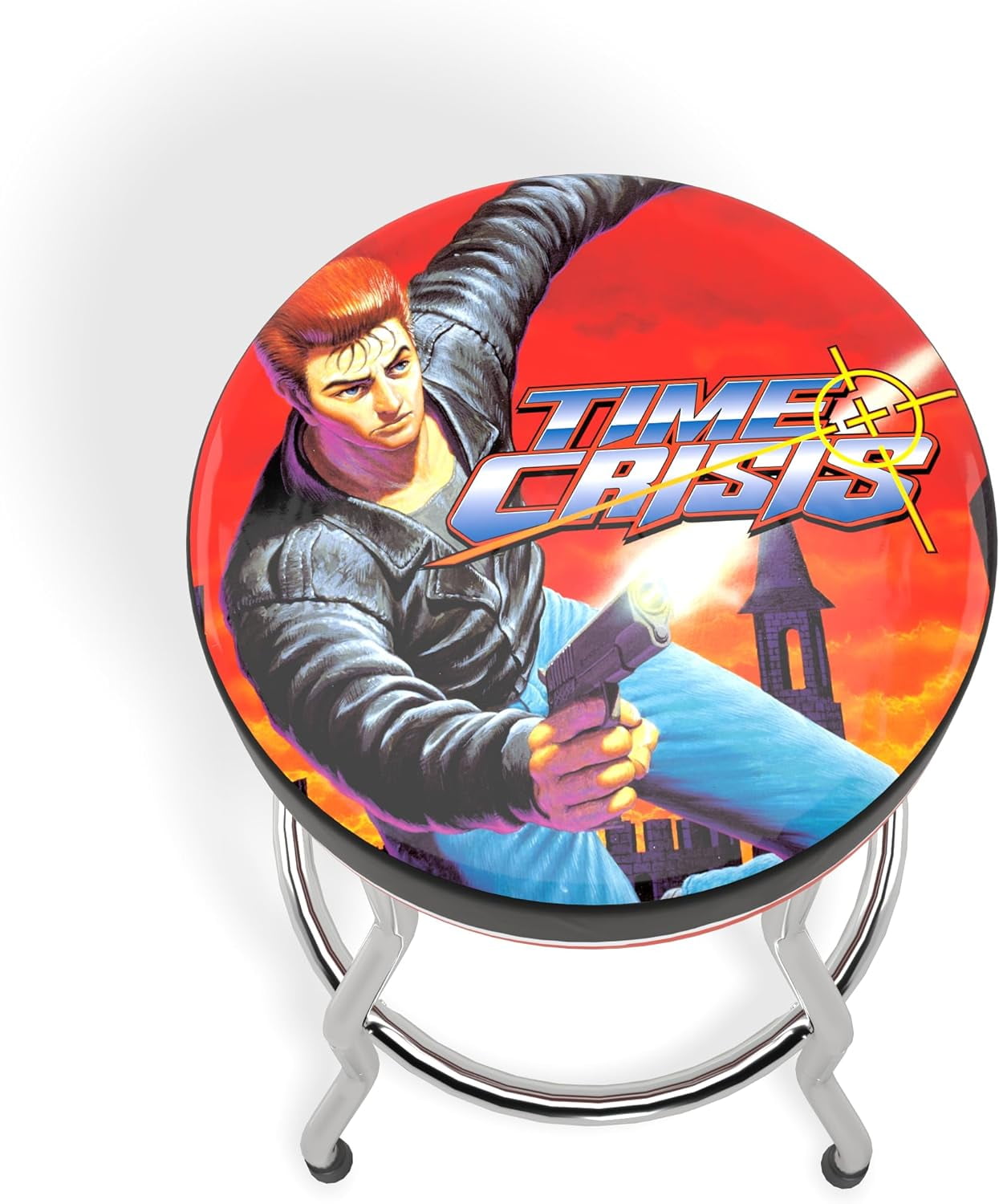 Arcade1Up Time Crisis Adjustable Stool with Chrome-Plated Steel Frame, Multi-Color