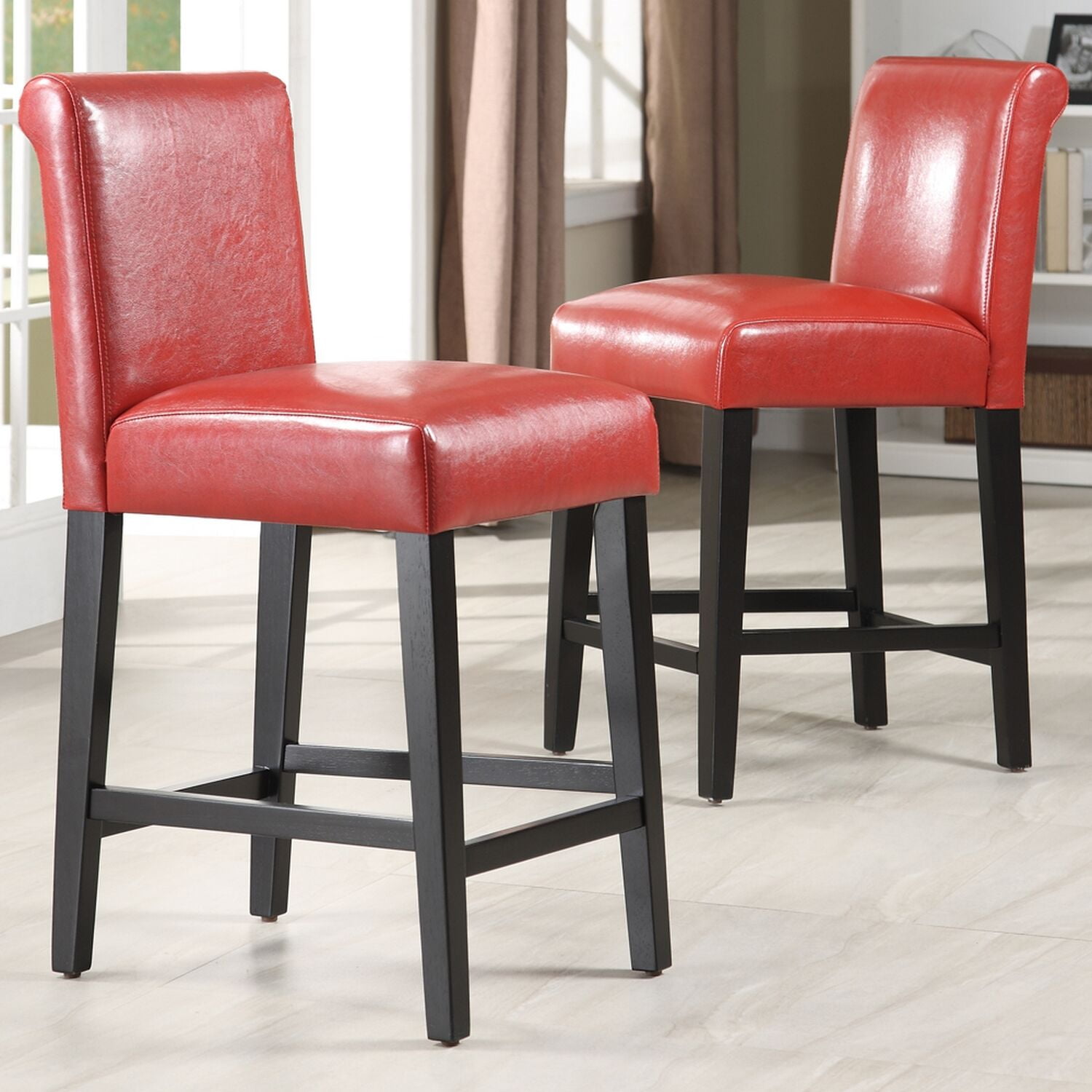 Arica Counter Stool 24 Inch High, Set of 2, Red
