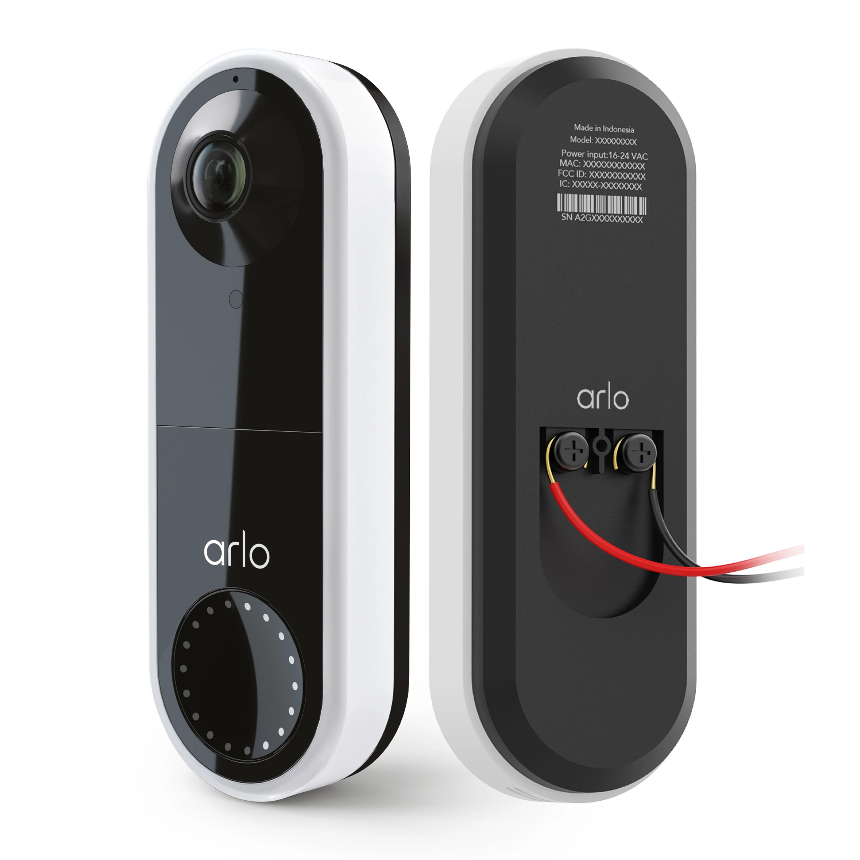 Arlo Essential Wired Video Doorbell - HD Video, 180° View, Night Vision, 2 Way Audio, Direct to Wi-Fi No Hub Needed, White - AVD1001W