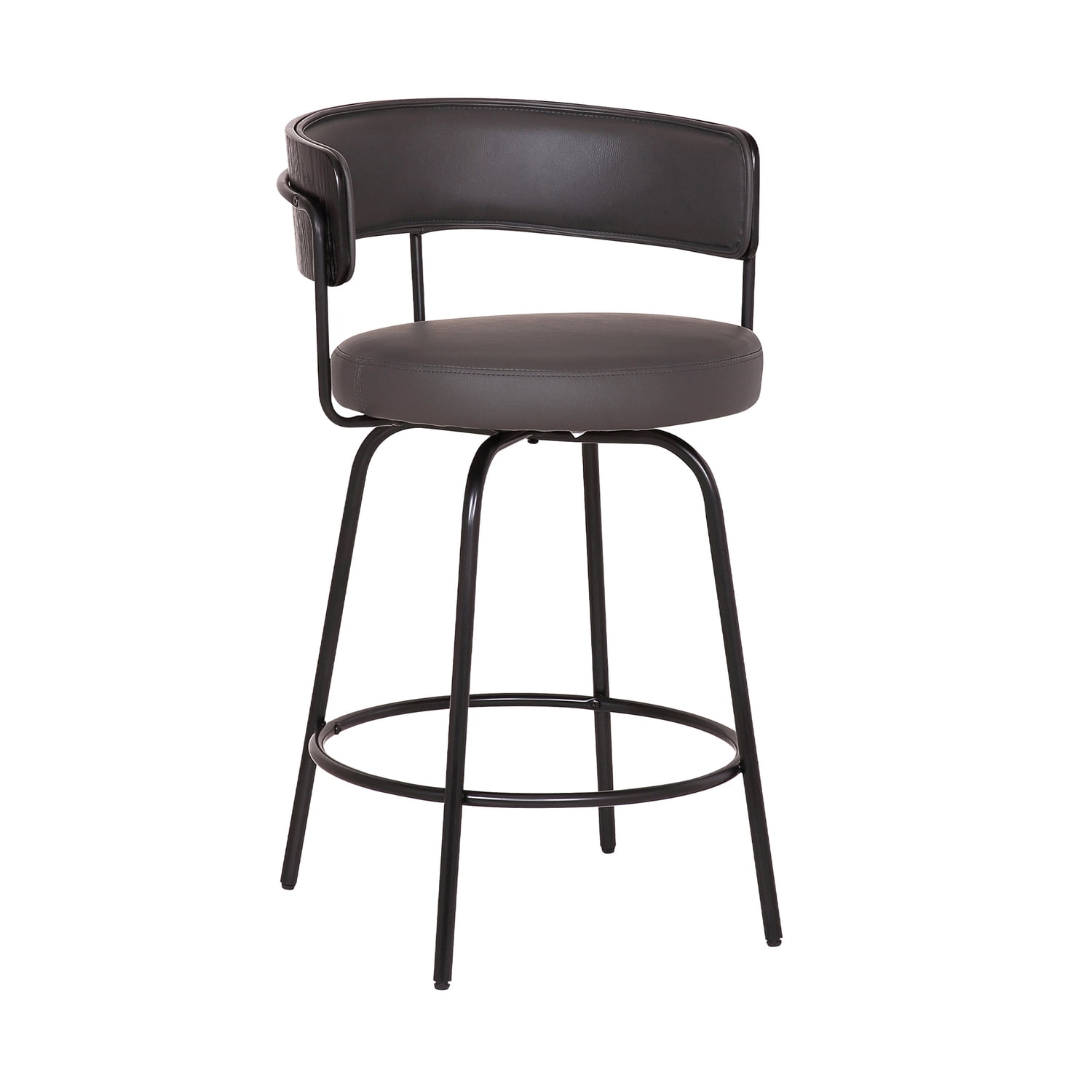 Avalon 26" Gray Faux Leather Swivel Barstool in Black Powder Coated Finish