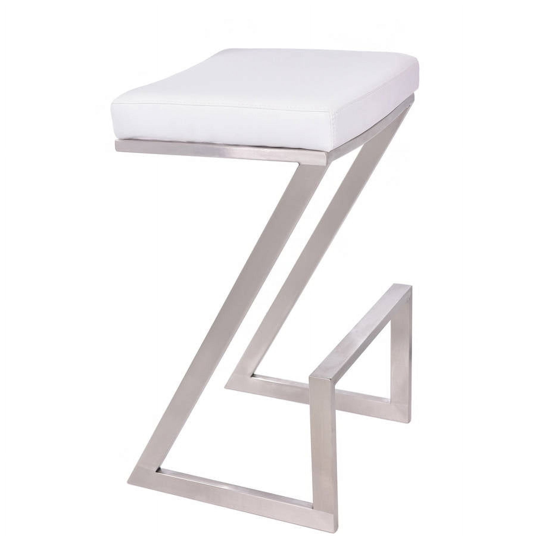 Armen Living Atlantis Backless Barstool, Brushed Stainless Steel Finish with PU Upholstery