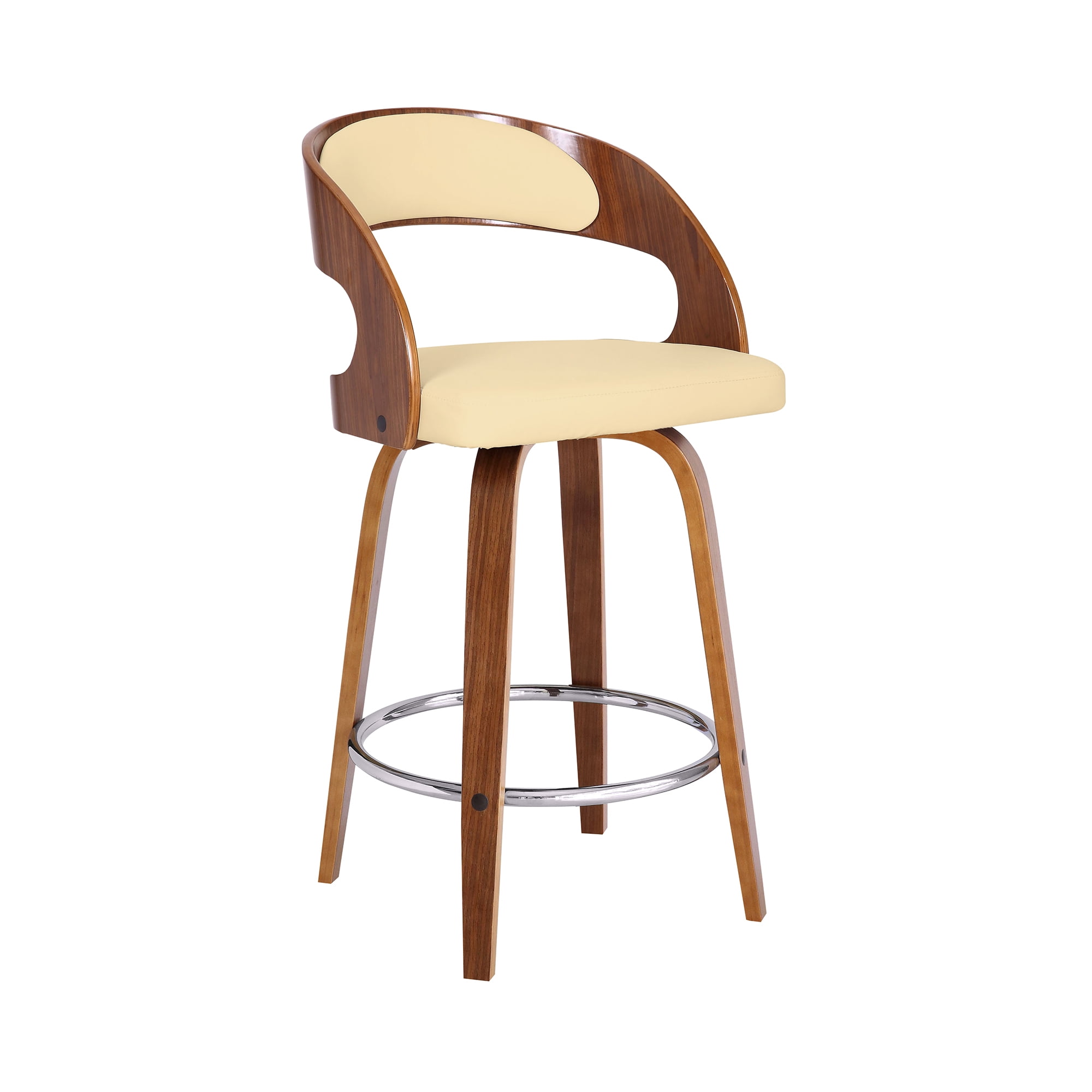 Shelly 26" Counter Height Swivel Cream Faux Leather and Walnut Wood Bar Stool