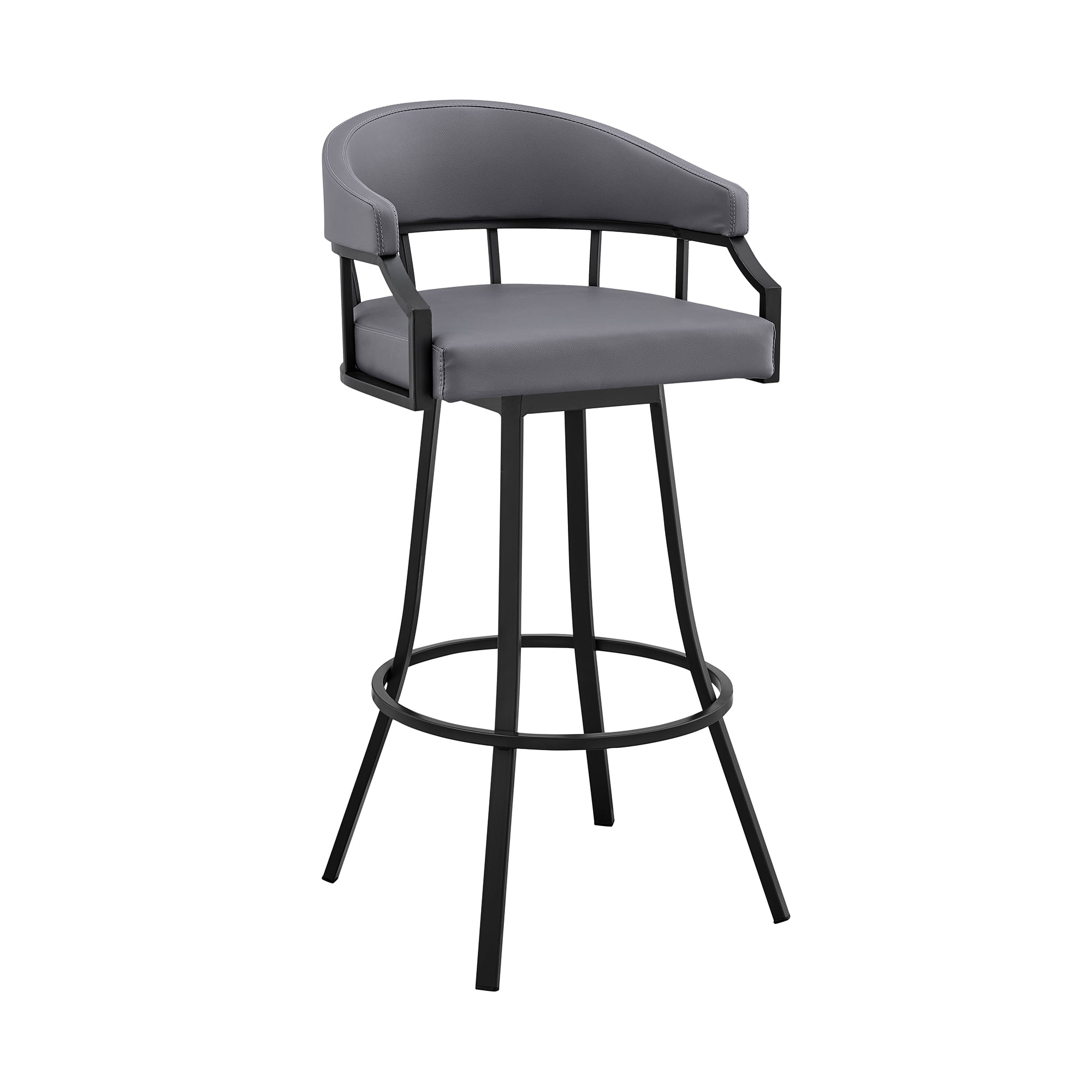 Armen Living Indoor Valerie 26" Swivel Slate Gray Faux Leather and Black Metal Bar Stool
