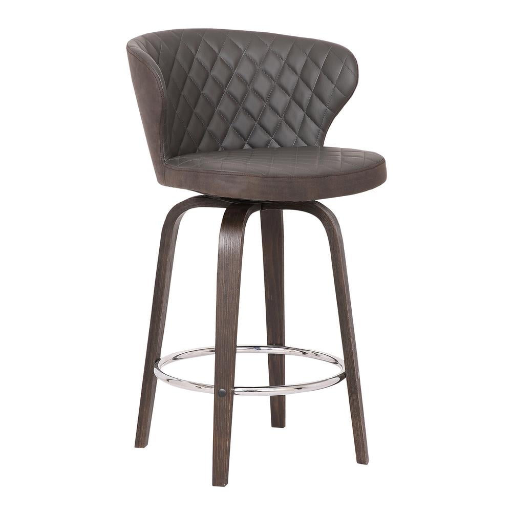 Armen Living Mynette 30" Faux Leather & Wood Swivel Bar Stool in Brown