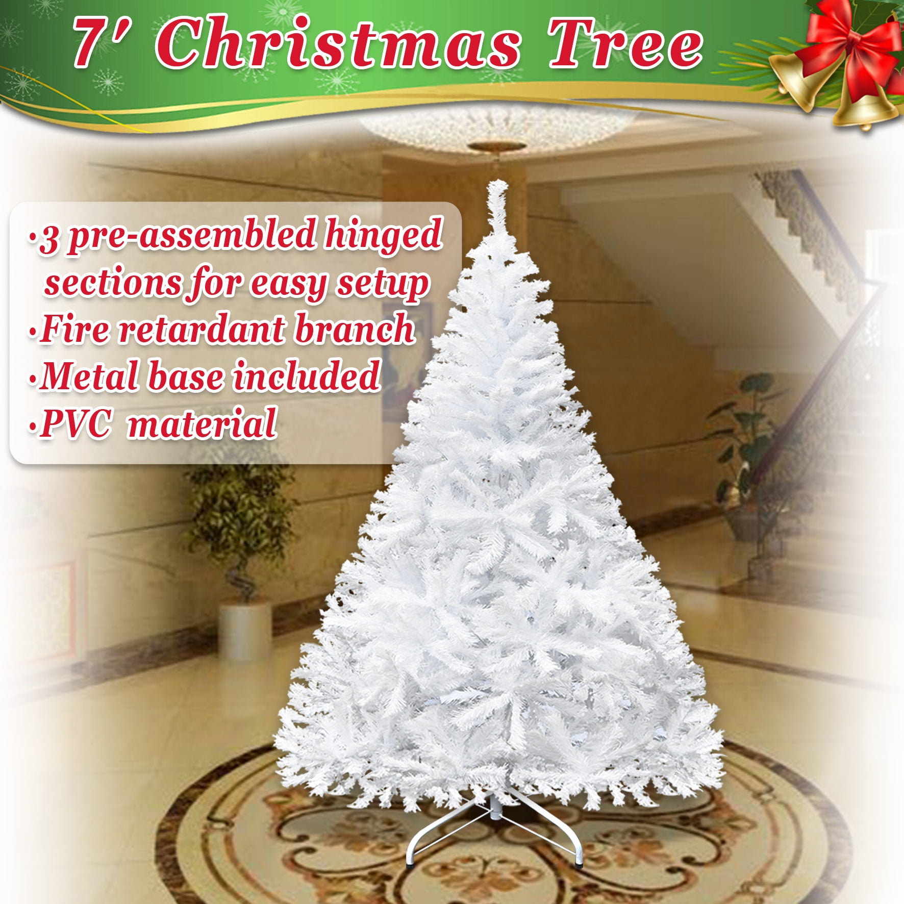 Artificial Classic Pine Christmas Tree with Metal Stand-Unlit (White, 7')