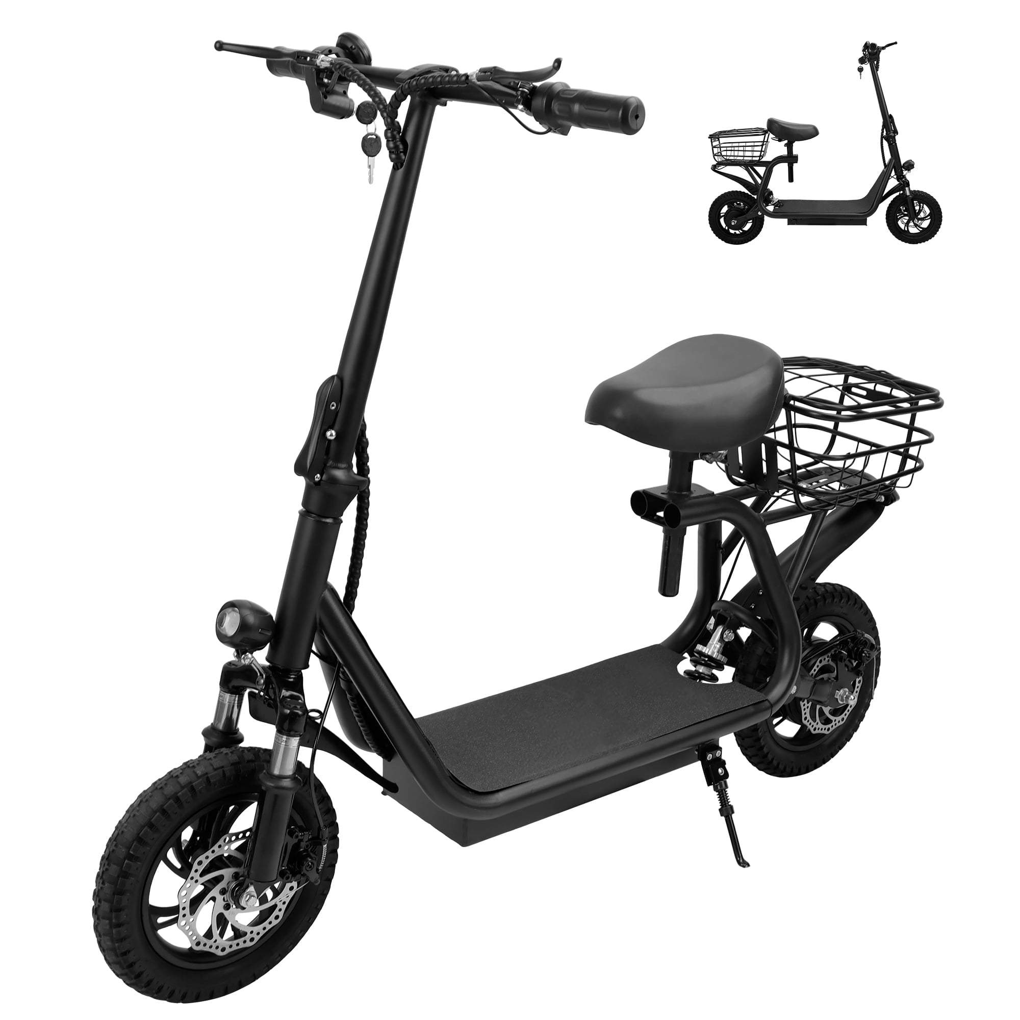 Artudatech 500W Electric Scooter with Seat and Carry Basket, Up to 25 Miles and 18.6MPH, for Adults, with Shock Absorption and 12" Tires