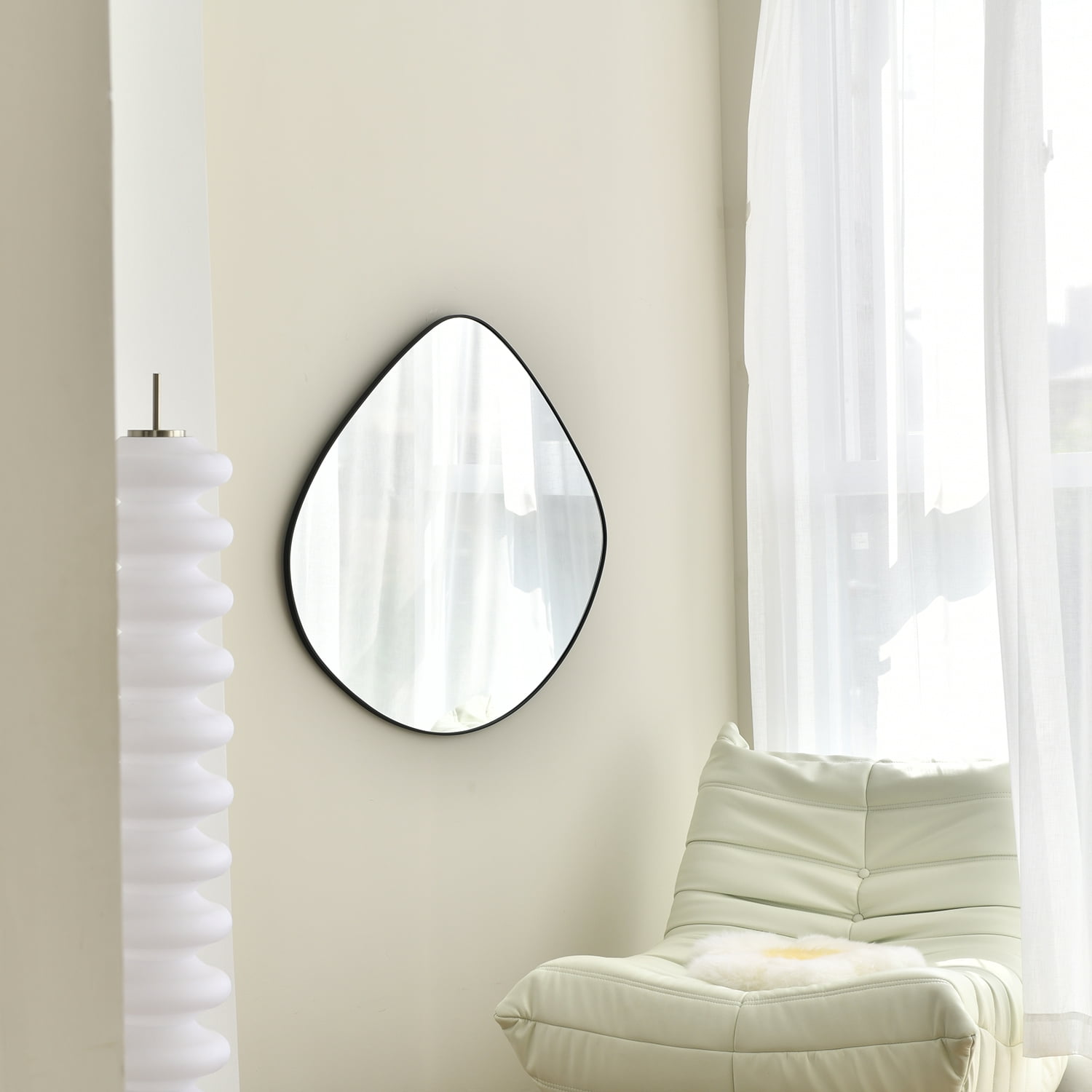 Asymmetrical Wall Mirror Mat Black Framed Wall Mirror for Living Room Bedroom Bathroom Entryway Wall Decor 27.8"*28.2" BKS-003B