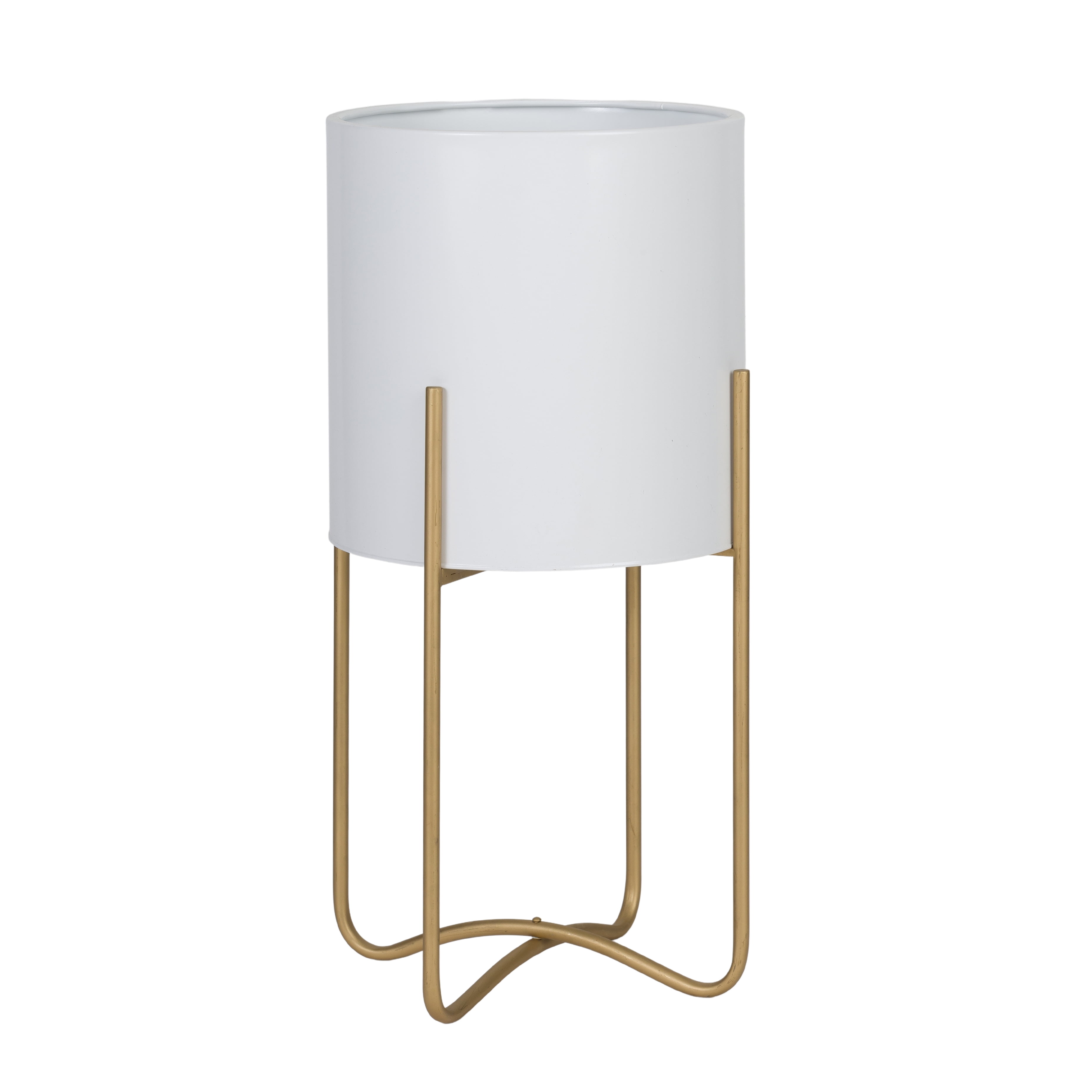 Aspire Home Accents Raya 13.25" x 25.25" Round White Metal Indoor Plant Pot with Tall Metal Base