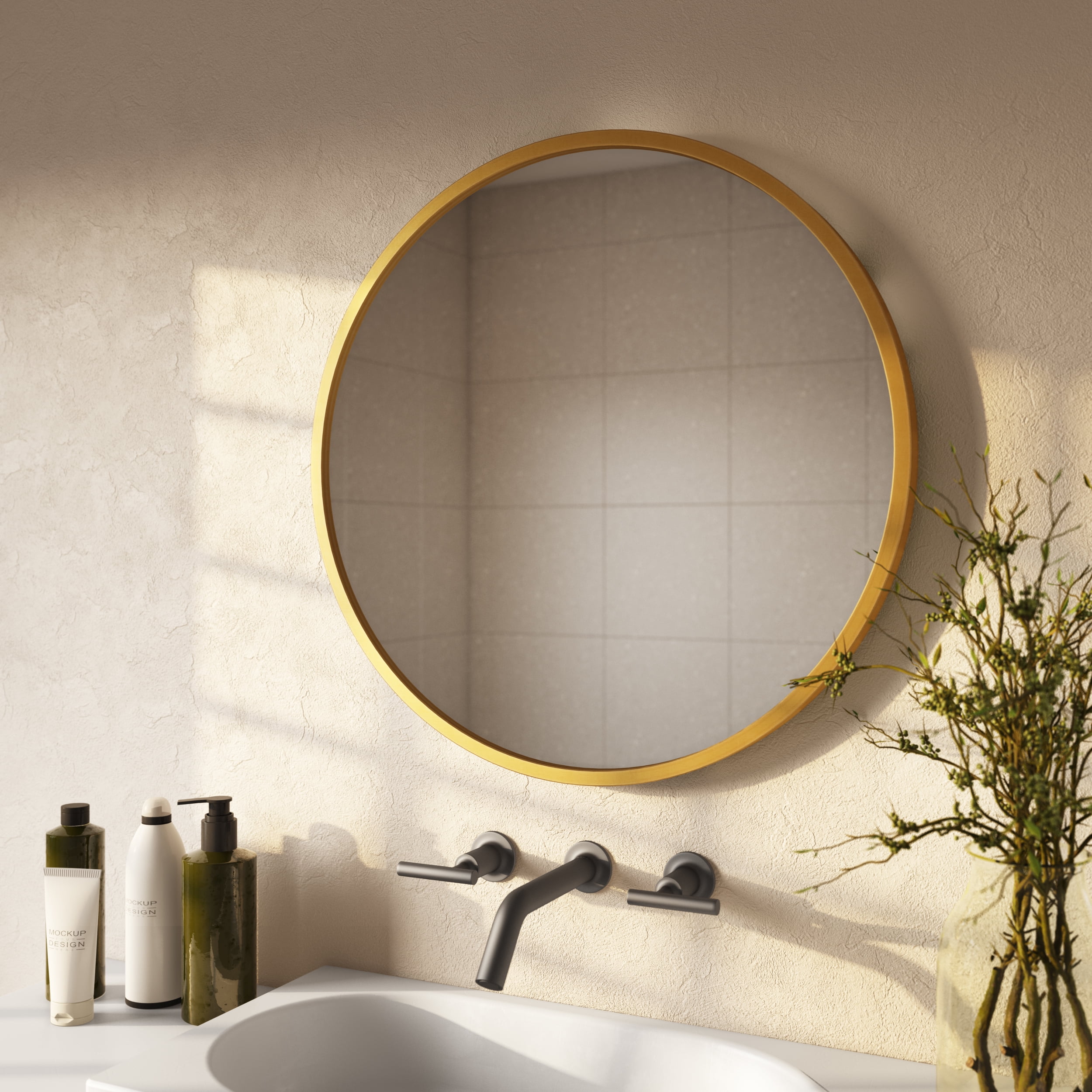 Aspire Home Accents 7494 Bali Modern Round Wall Mirror, Gold - 24 in.