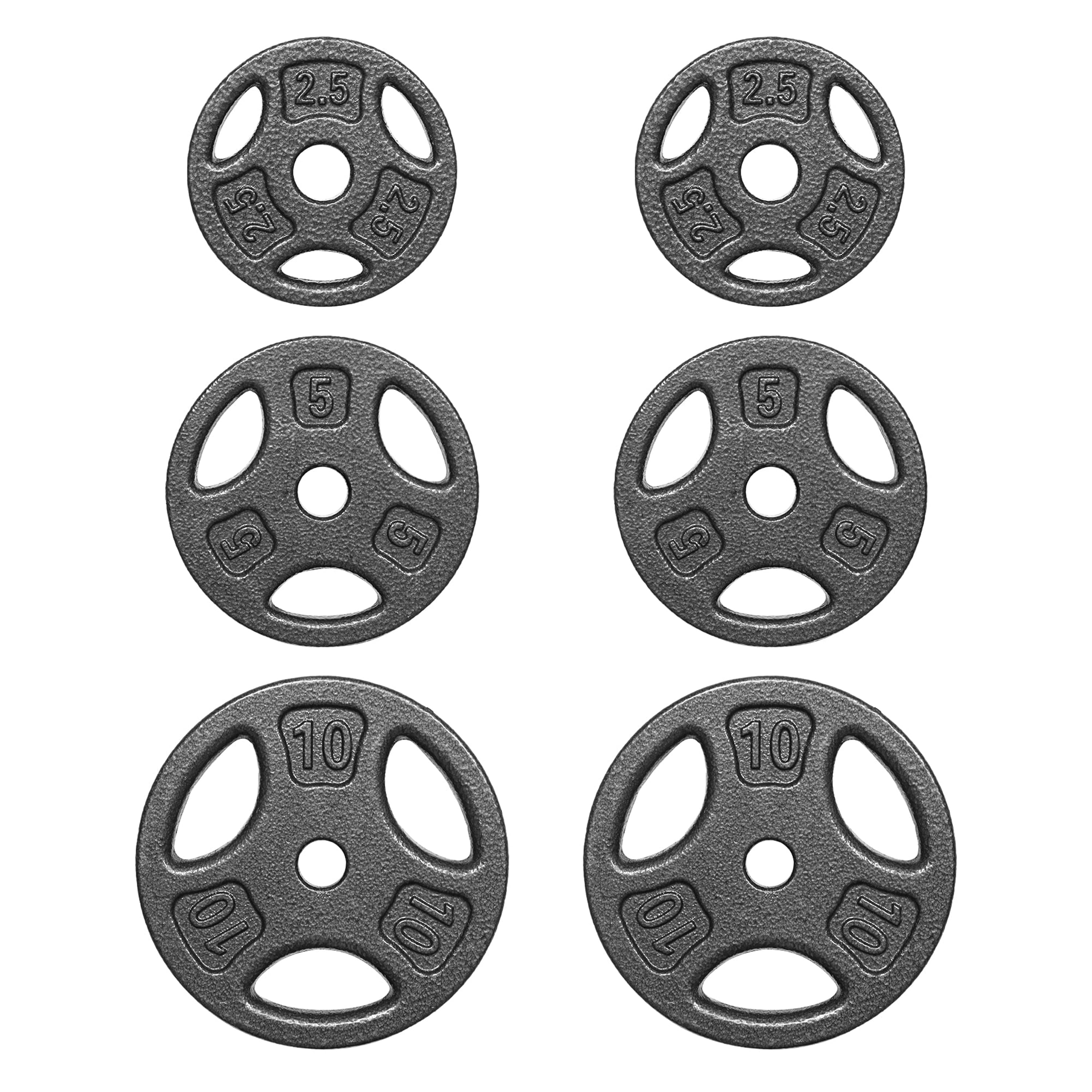 Athletic Works 35LB Cast Iron Weight Plate Set, 2 Each of 2.5, 5 and 10LB, 1-inch Holes Fit Standard Sized Bar