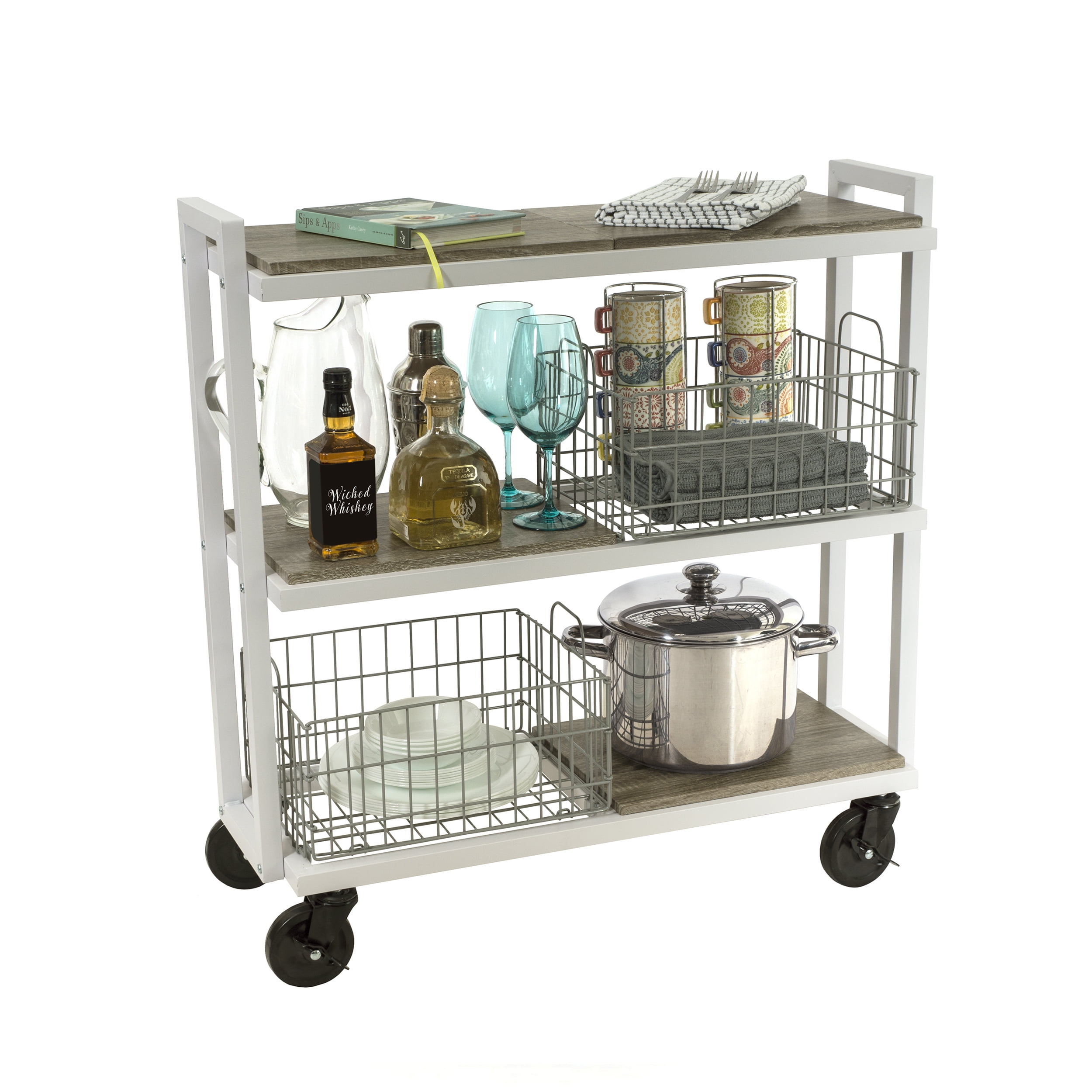 Atlantic Narrow Large Metal and Wire Cart System 3-Tier in White