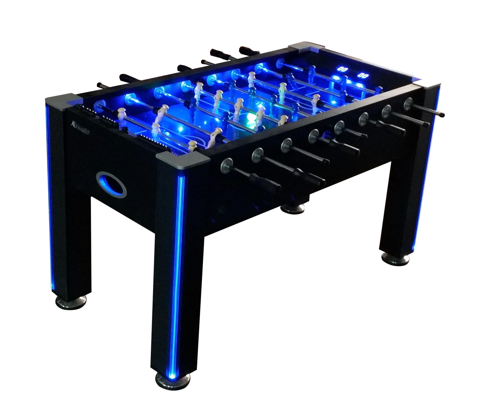 Atomic Azure LED Light Up Foosball Table with Interactive Inrail LED Lighting and Cascading Effects Paired with In Game Music