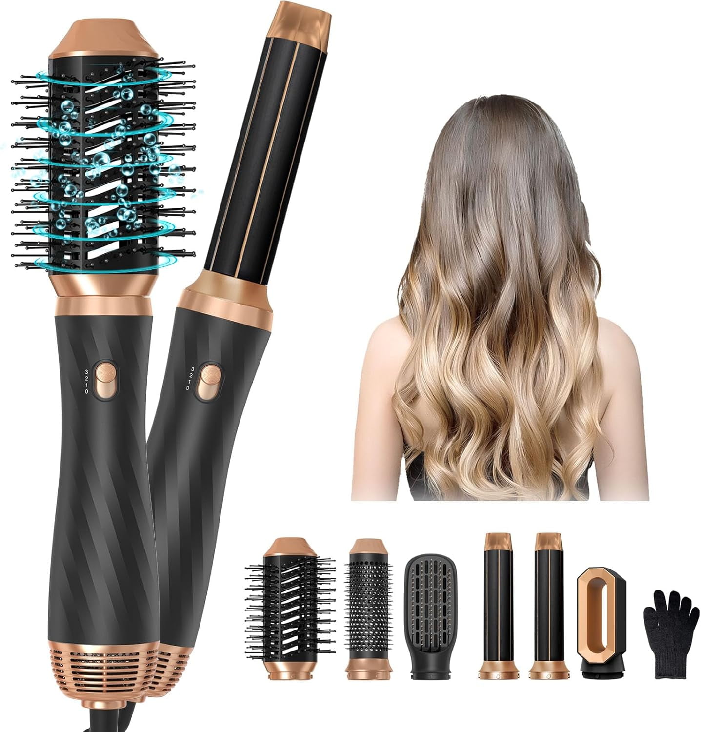 Atopskins 6 in 1 Hot Air Brush, Professional Hair Dryer Brush Blow Dryer Brush Detachable Design Styling Tools 3 Temp for Straightening, Curling and Drying