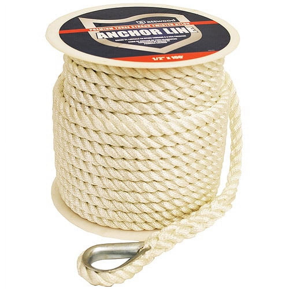 Attwood 200' Anchor Rope With Thimble, White