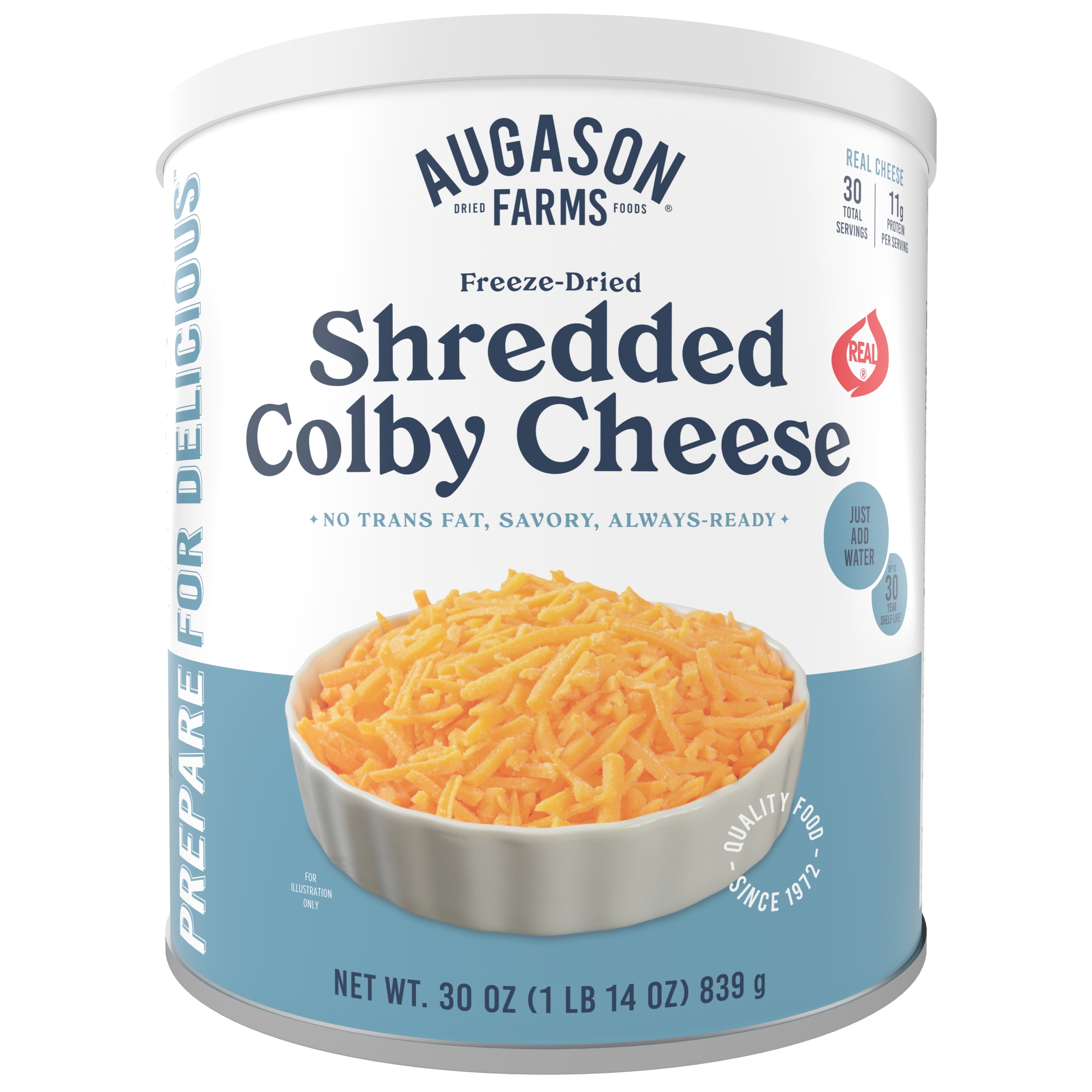Augason Farms Freeze Dried Shredded Colby Cheese 1 lbs 14 oz No. 10 Can