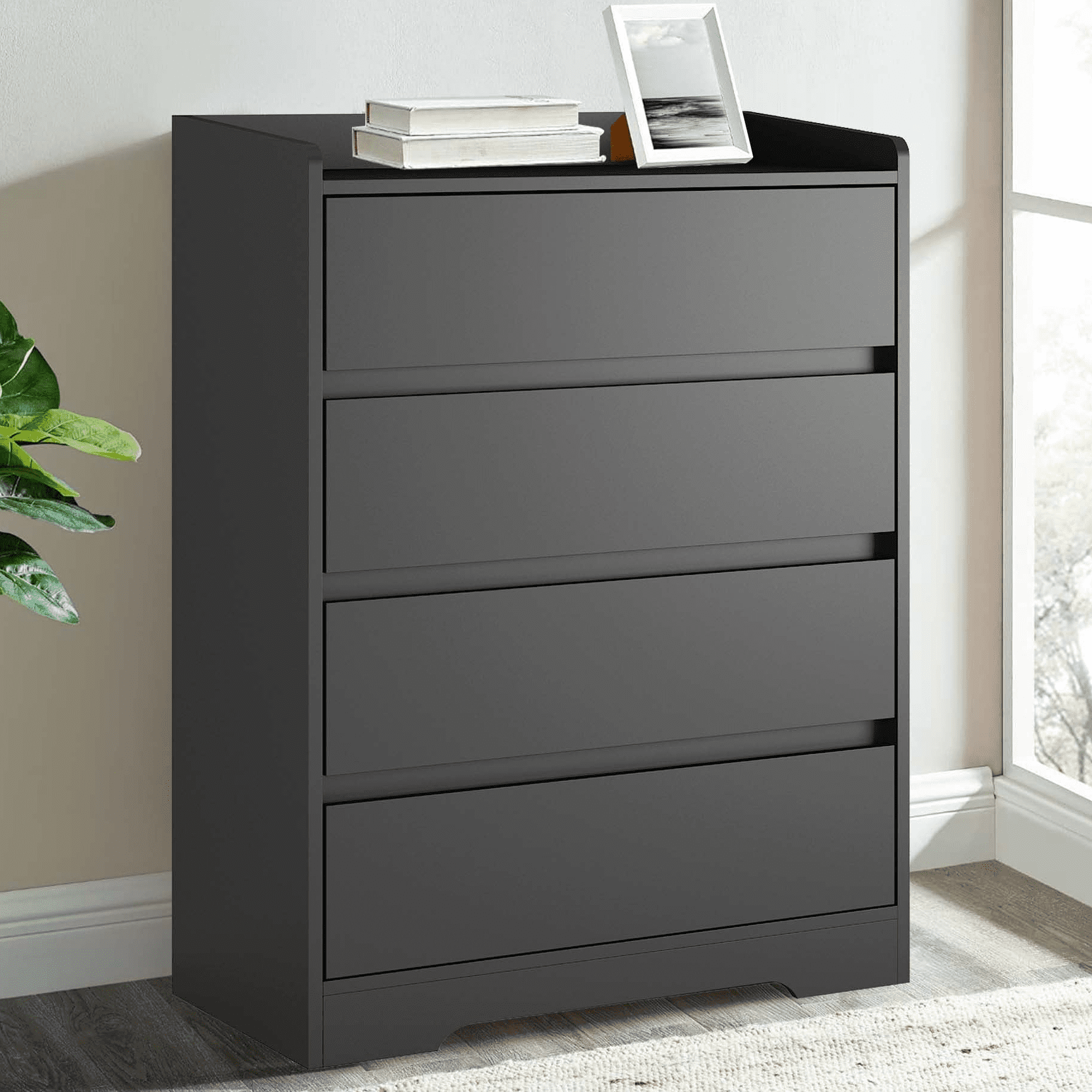 Aukfa Wood 4 Drawer Dresser,Chest of Drawer with Anti-fall Device, Black