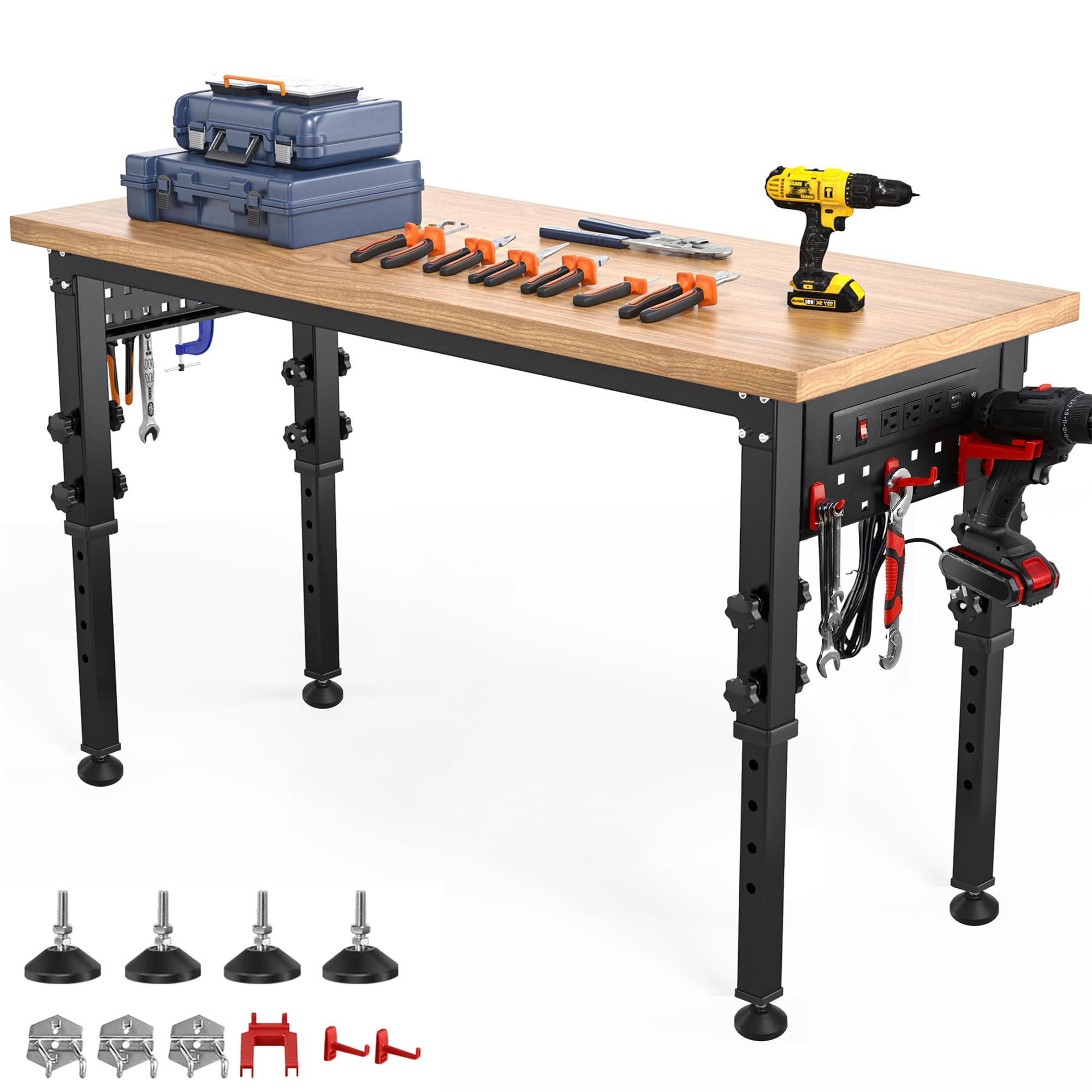 Aukfa Adjustable Workbench, 48" Heavy-Duty Worktable with USB&Power Outlets for Garage, Shop, Office