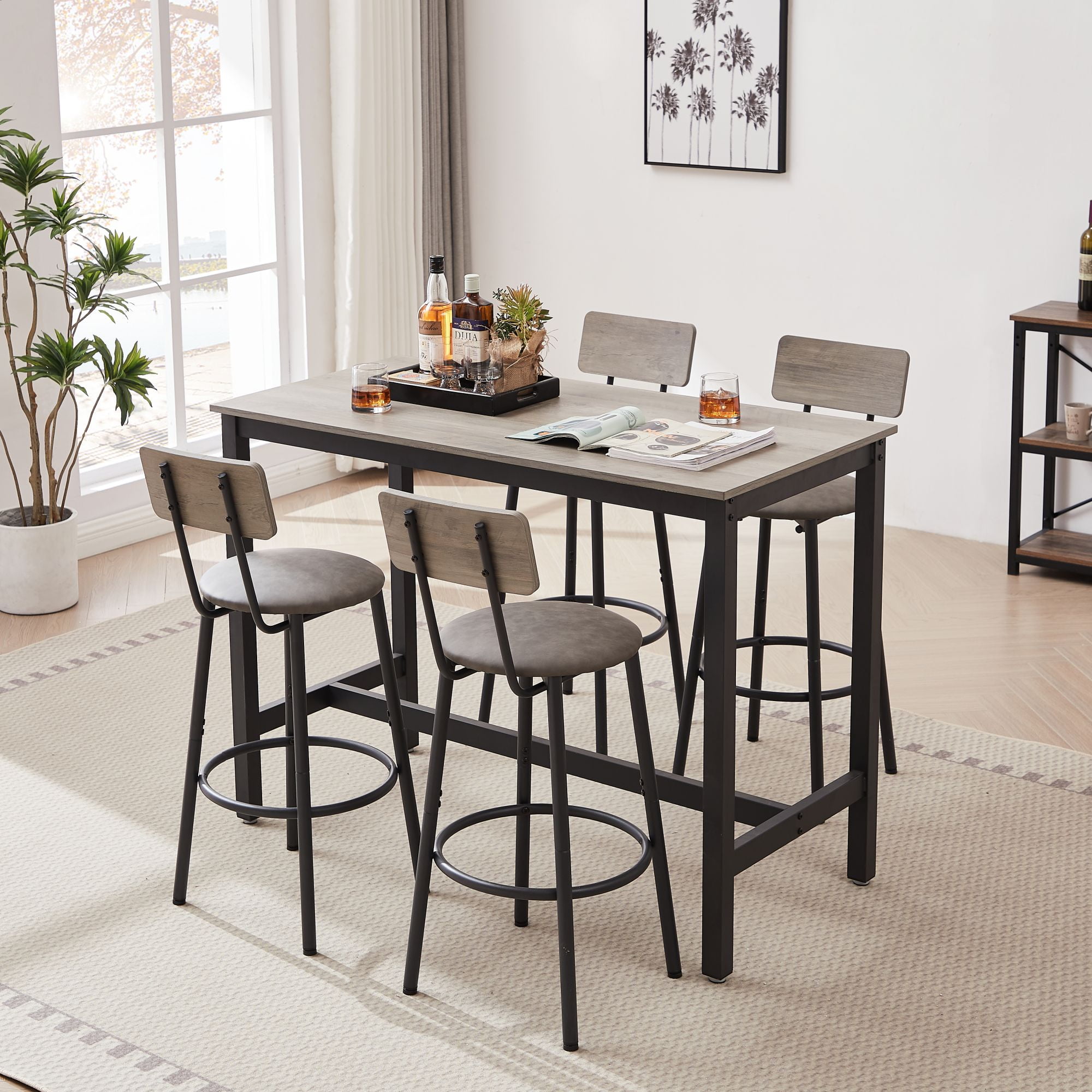 Aukfa Counter Height Dining Set for 4, 5-Piece Dining Table Set with Upholstery Chairs for Small Space, Gray