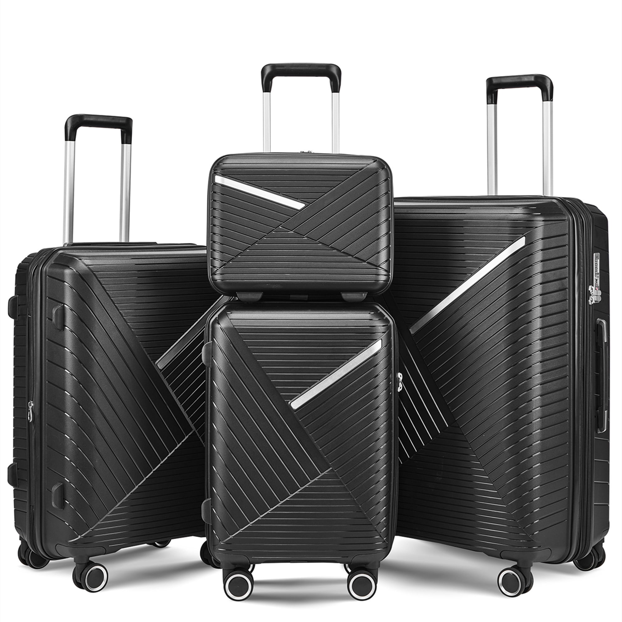 Aukfa Expandable Hardside 4-Piece Luggage Travel Set, Durable Suitcase Double Wheels, Black