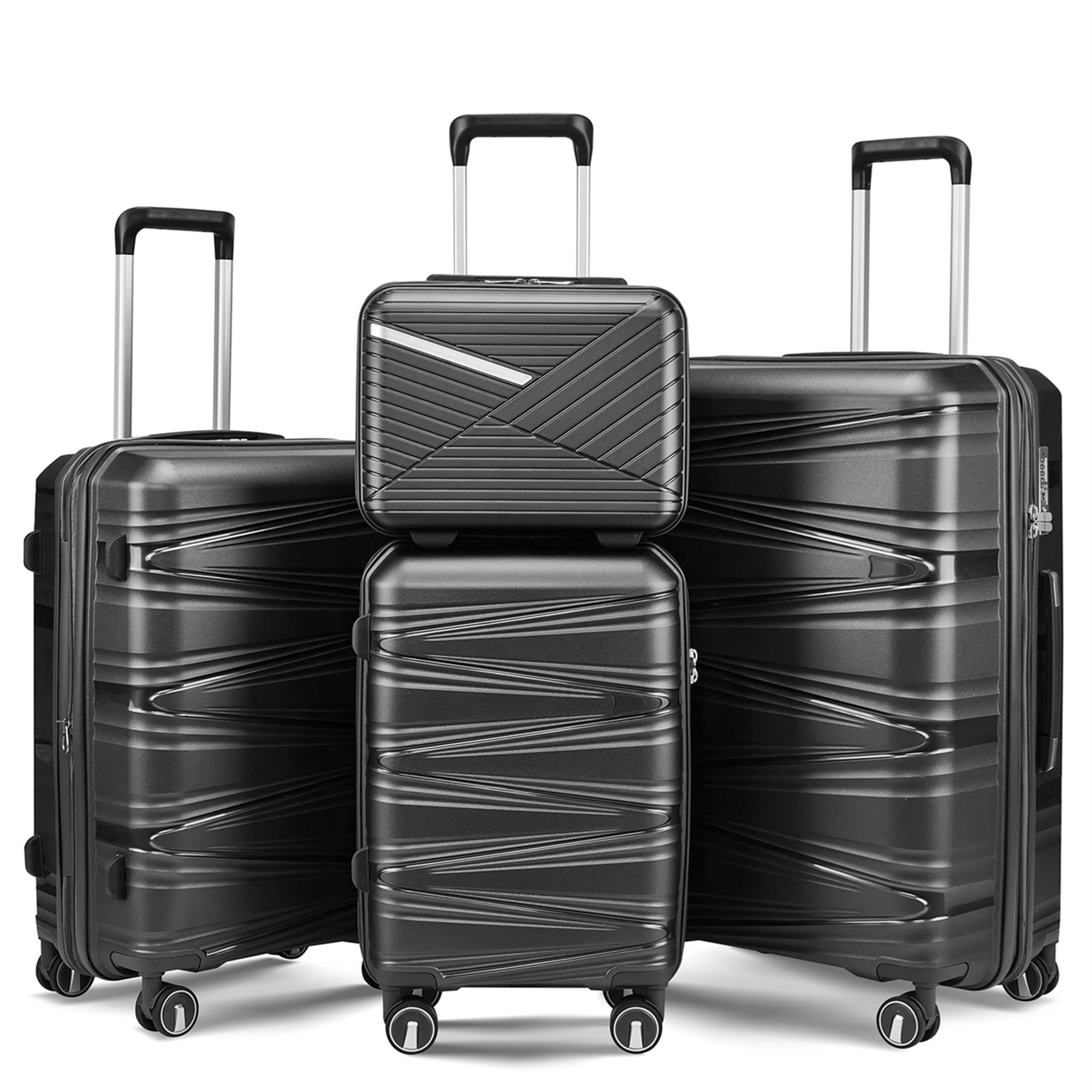 Aukfa Expandable Hardside 4-Piece Luggage Travel Set, Durable Suitcase, Double Wheels, Black