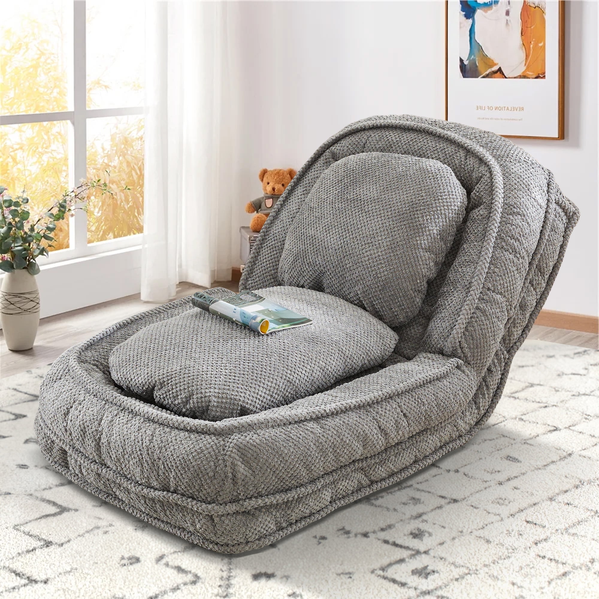 Aukfa Fold Lazy Sofa Bed,Floor Chair Small Couch with 5 Adjustable for Living Room, Gray