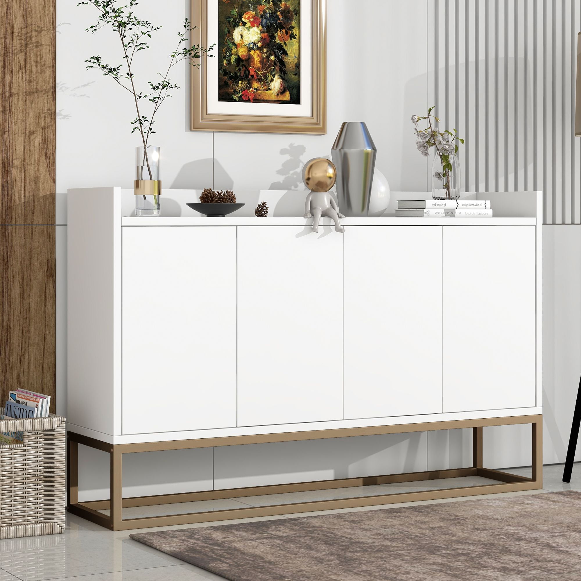 Aukfa Kitchen Cabinet,Sideboard Buffet Cabinet with Large Storage Space - White