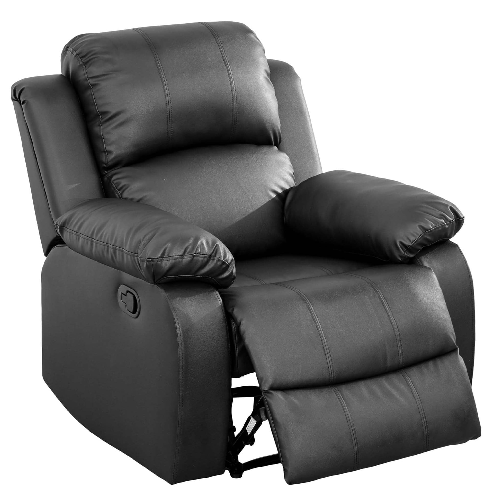 Aukfa Leather Recliner Chair, 38" Overstuffed Armchair Living Room Read Chair for Adults, Black
