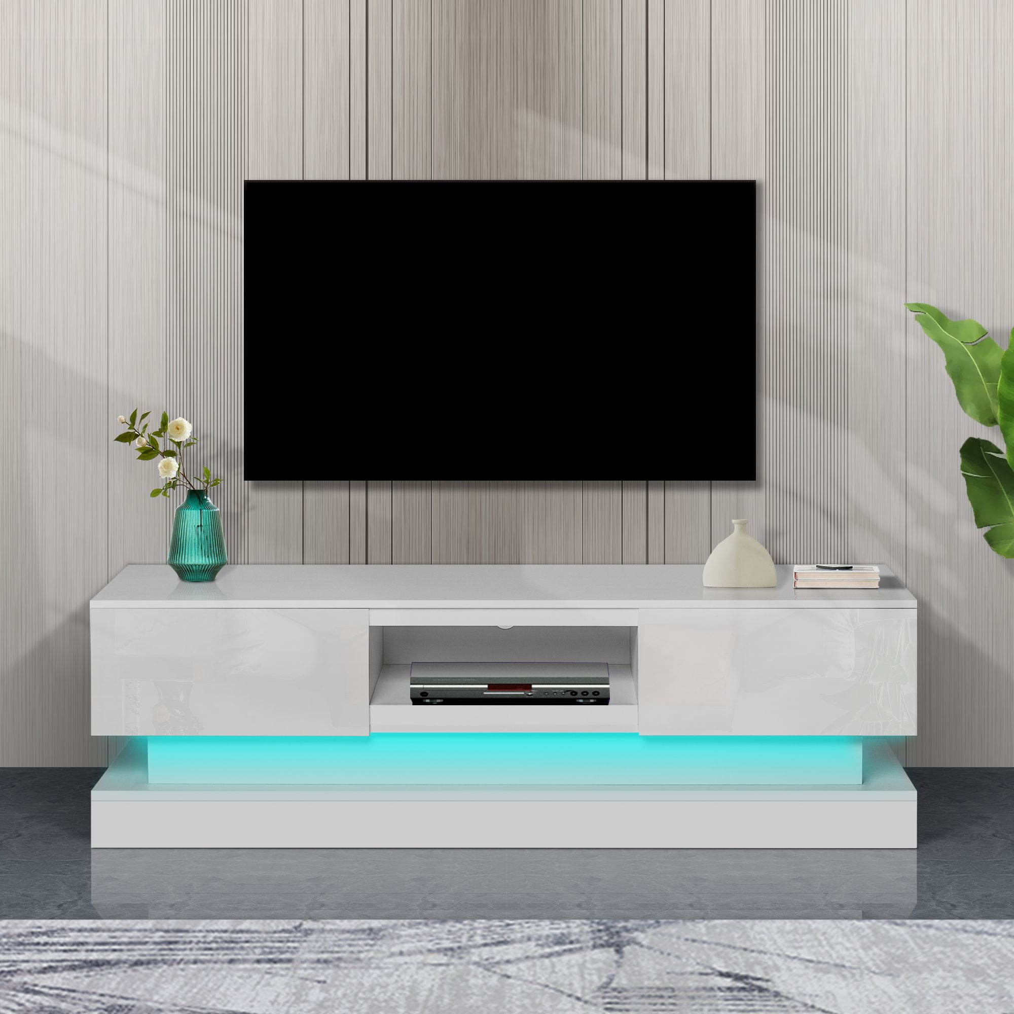 Aukfa LED TV Stand for TVs up to 70" - TV Cabinet with 2 Drawers Storage - White