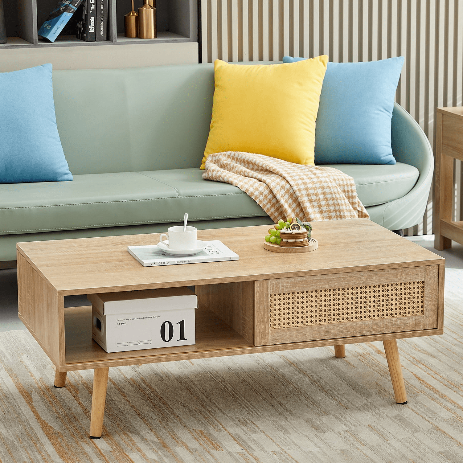 Aukfa Modern MDF Coffee Table with Storage, Walnut