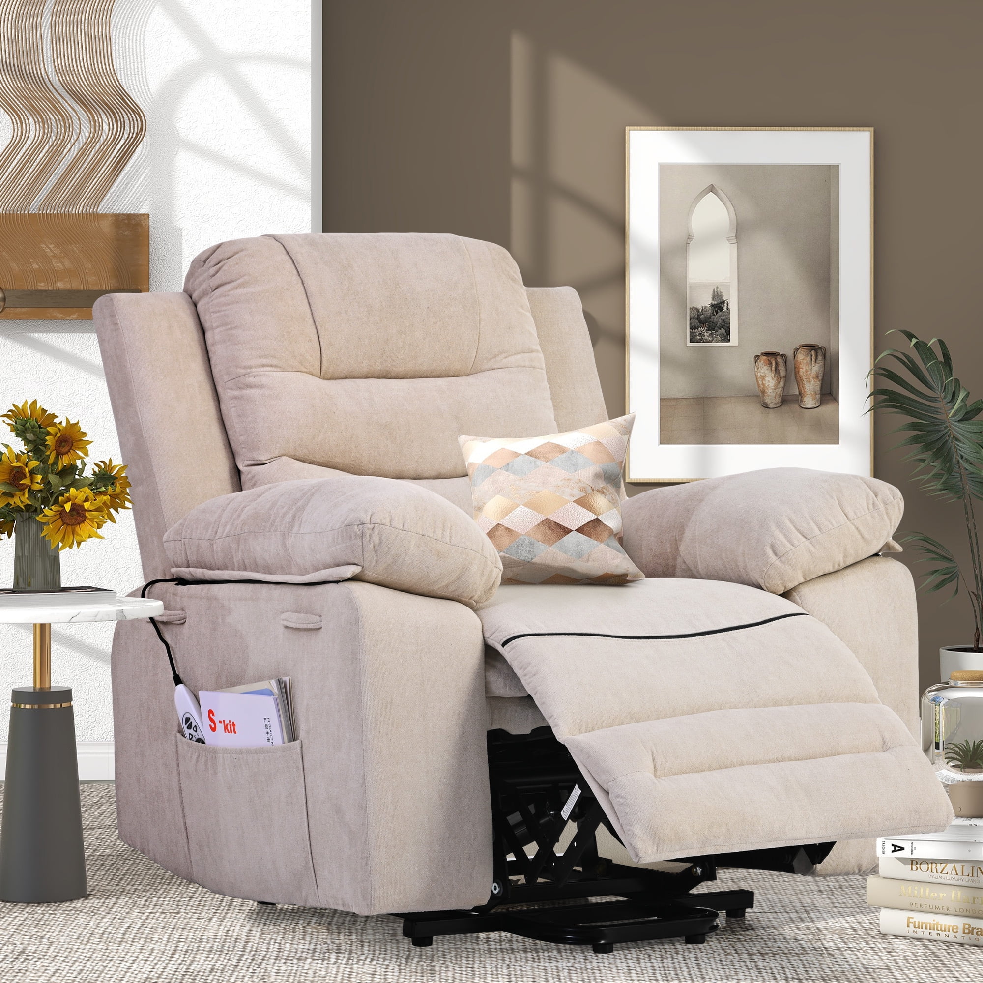 Aukfa Power Lift Massage Recliner Chair with Heat,Single Sofa Chairs for Living Room,Beige