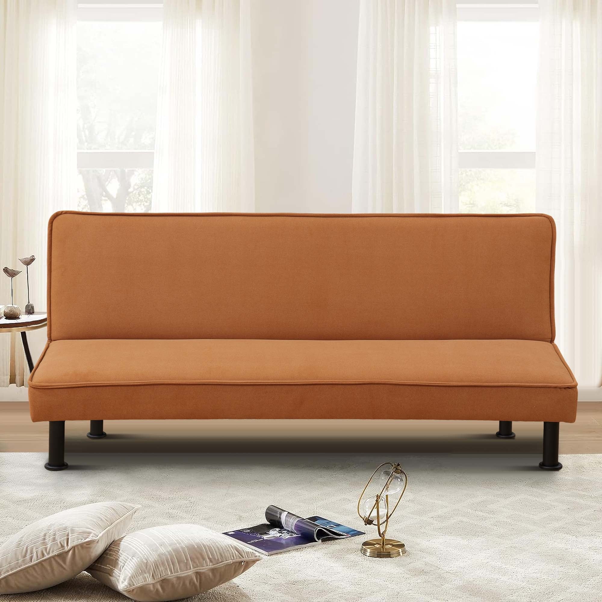 Aukfa Studio Futon Convertible Sofa Bed for Home Office, Upholstered Loveseat, Flannel, Orange