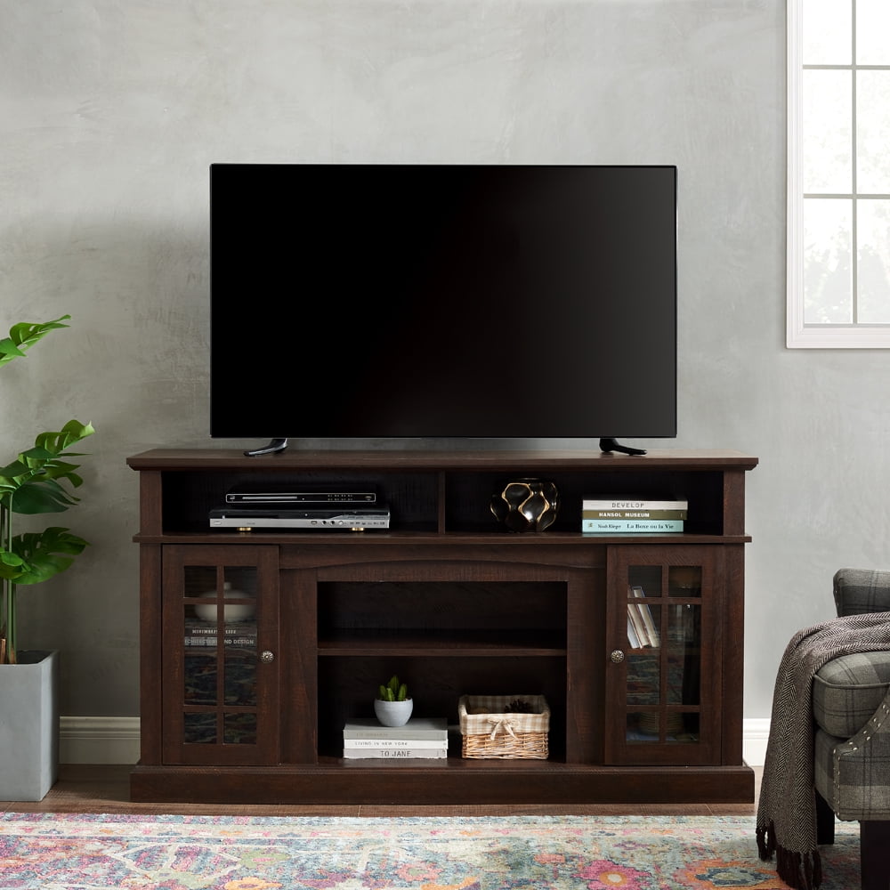 Aukfa TV Stand for TV up to 65", TV Console Table with Storage and Cabinet, 2 Doors, Espresso