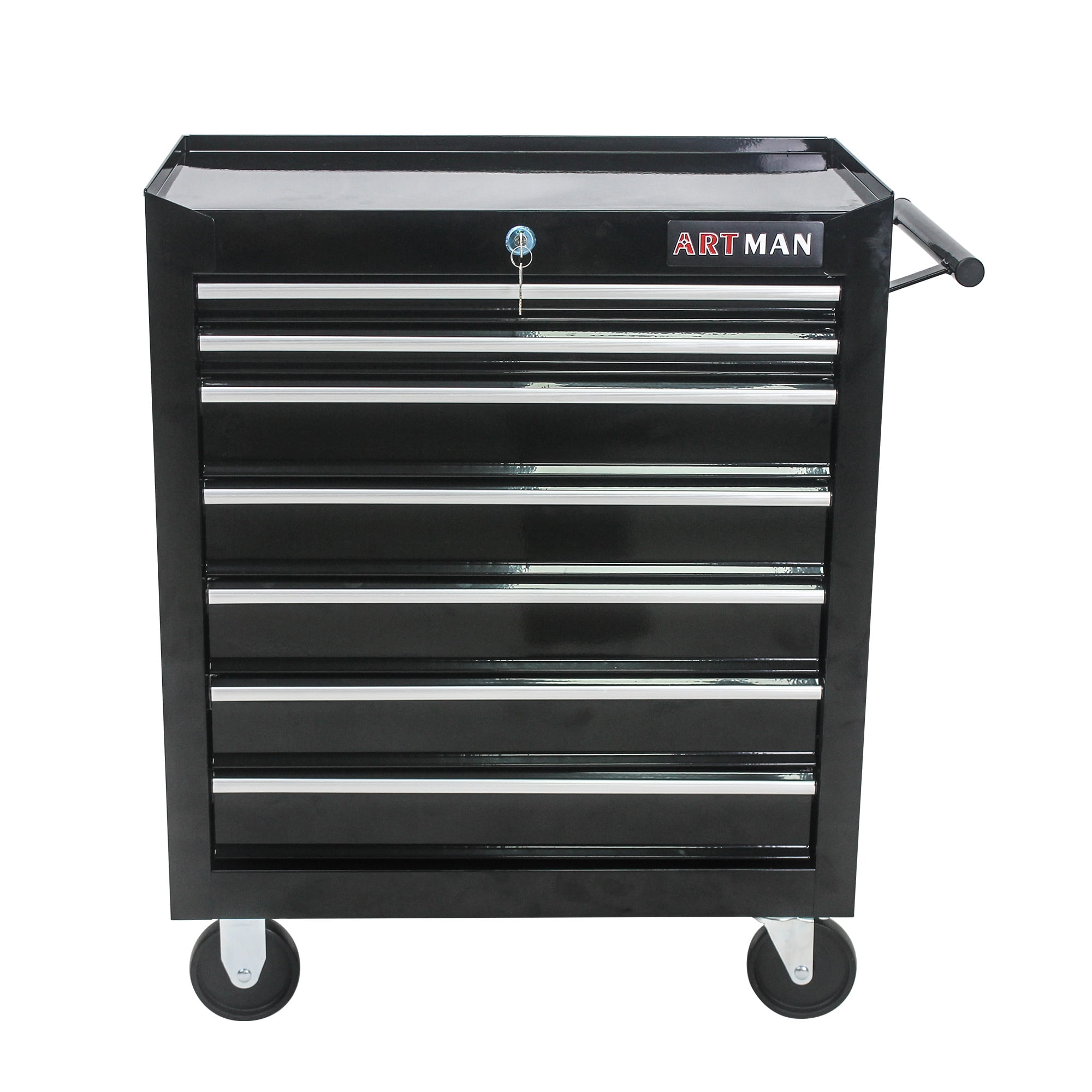 Aukfa Tool Chest, 24.5 in 7-Drawer Steel Rolling Tool Box on Wheels for Workshop Garage, Black