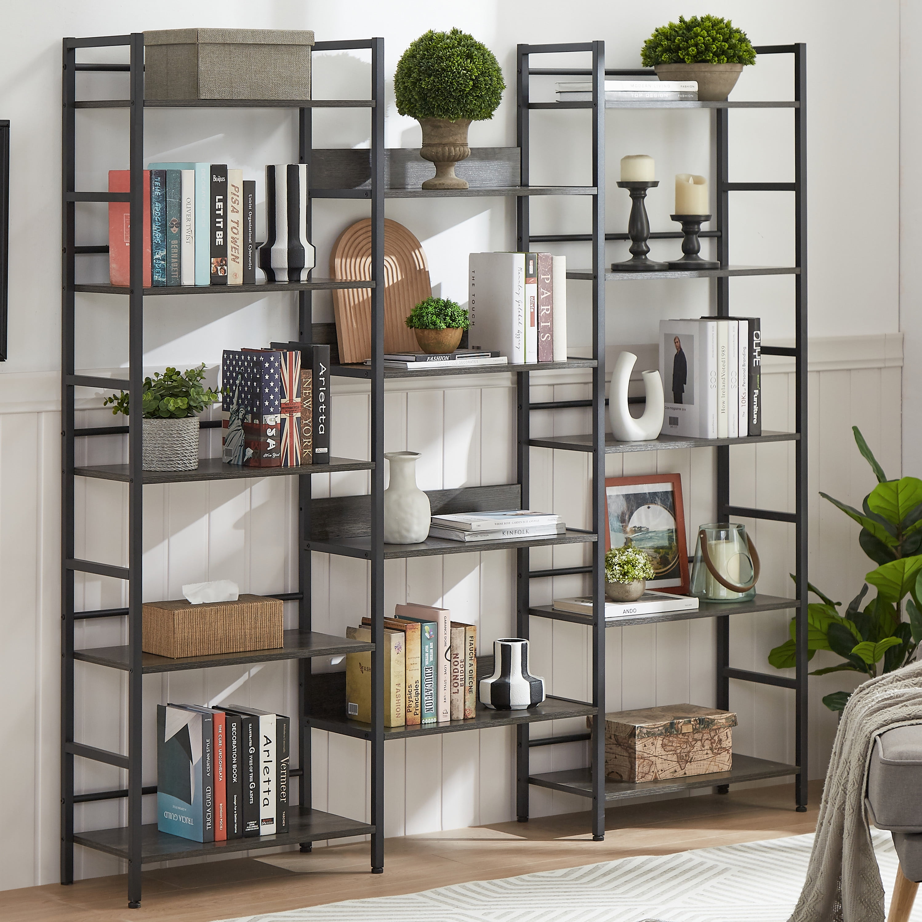 Aukfa 5-Shelf Tall Bookshelf, Modern Large Open Bookcase for Living Room Bedroom, Dark Gray
