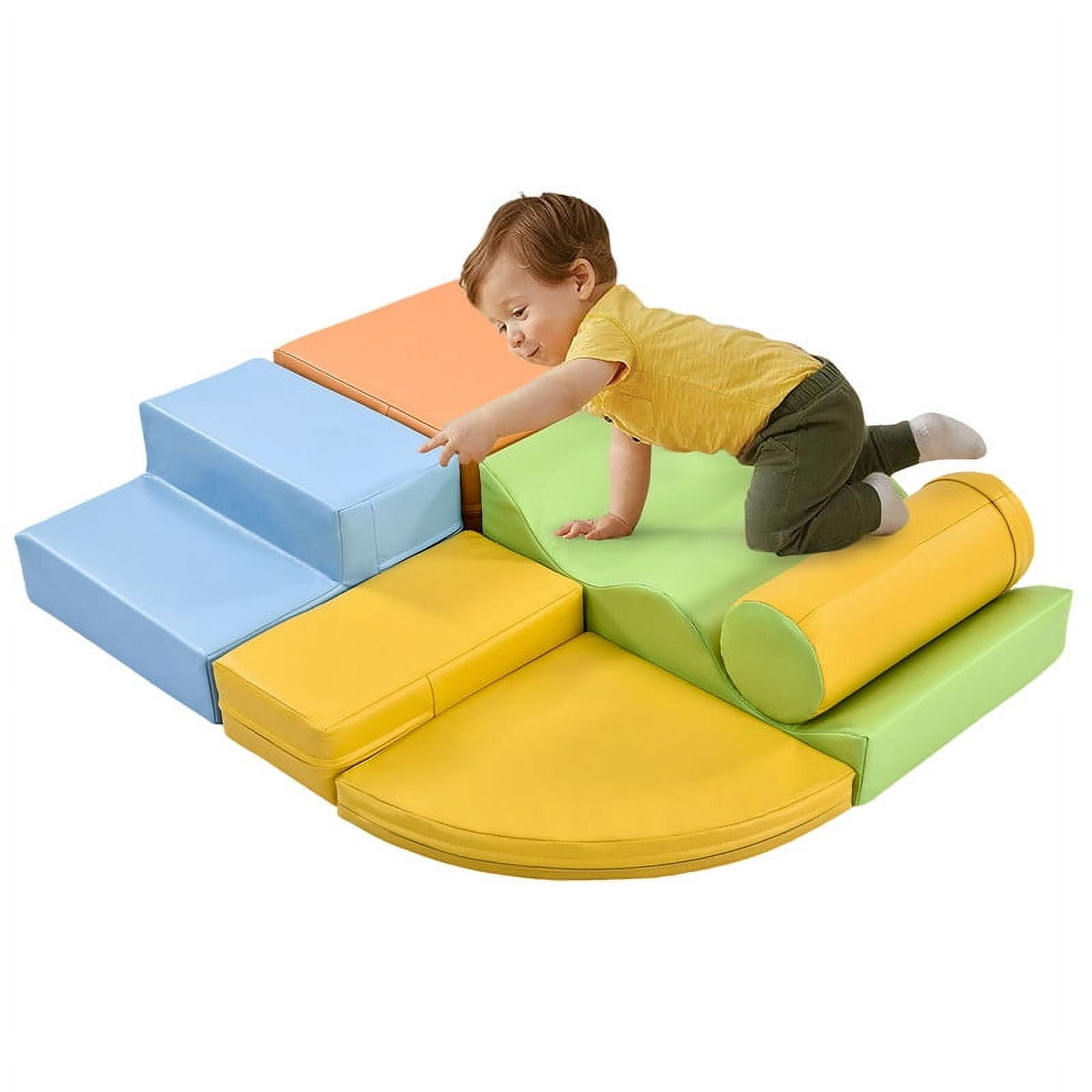 Aukfa 6-Piece Kids Climbing Toys, Baby Climber Blocks for Toddlers, Foam Play Gym Climbing Structures for Indoor Climb- Yellow