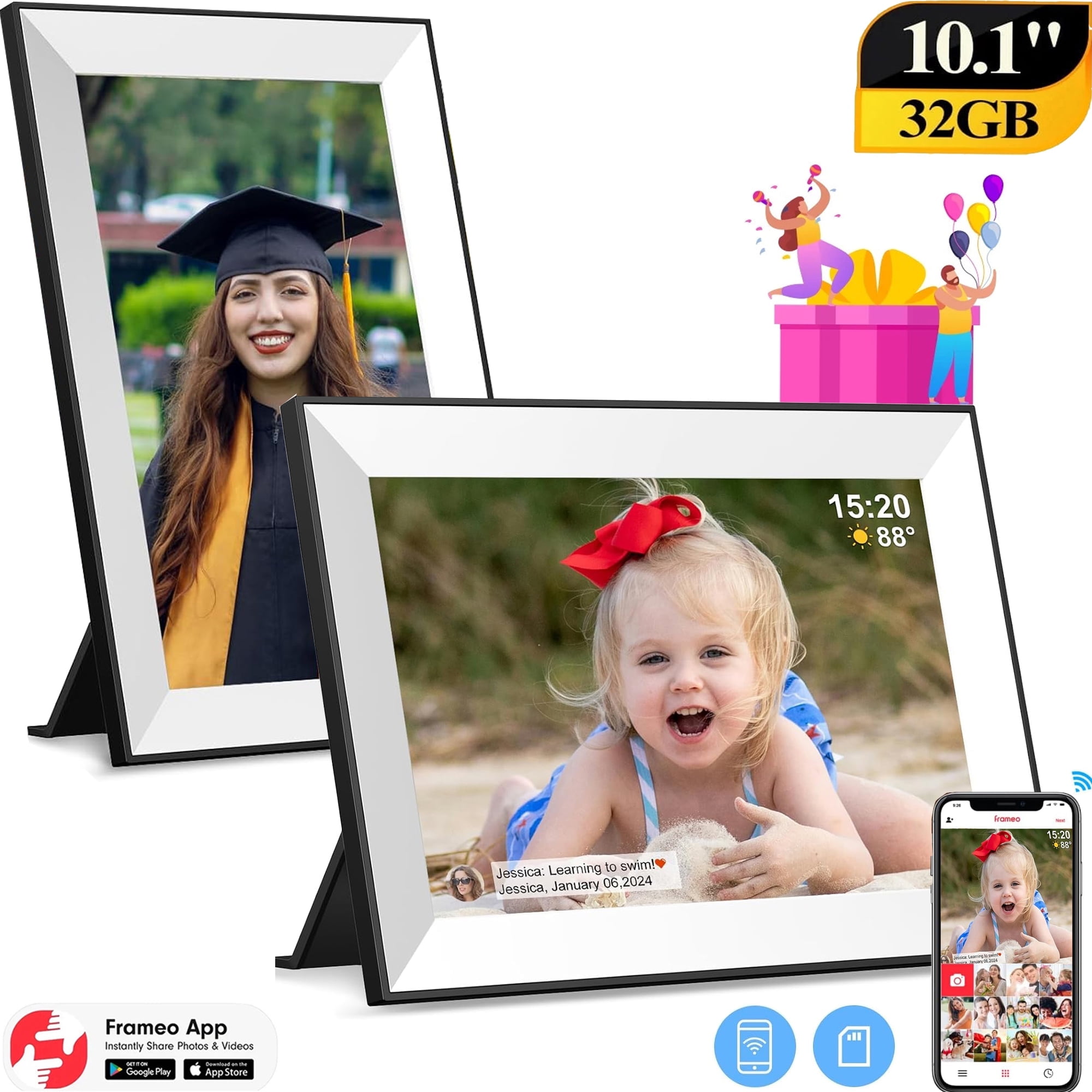 Aursear WiFi Digital Picture Frame, 10.1" Digital Photo Frames,Smart IPS Touch Screen Photo Frame, Built-in 32GB Memory, Share Instant Photo from Anywhere , Supports Micro SD Card, Best Gift Choice