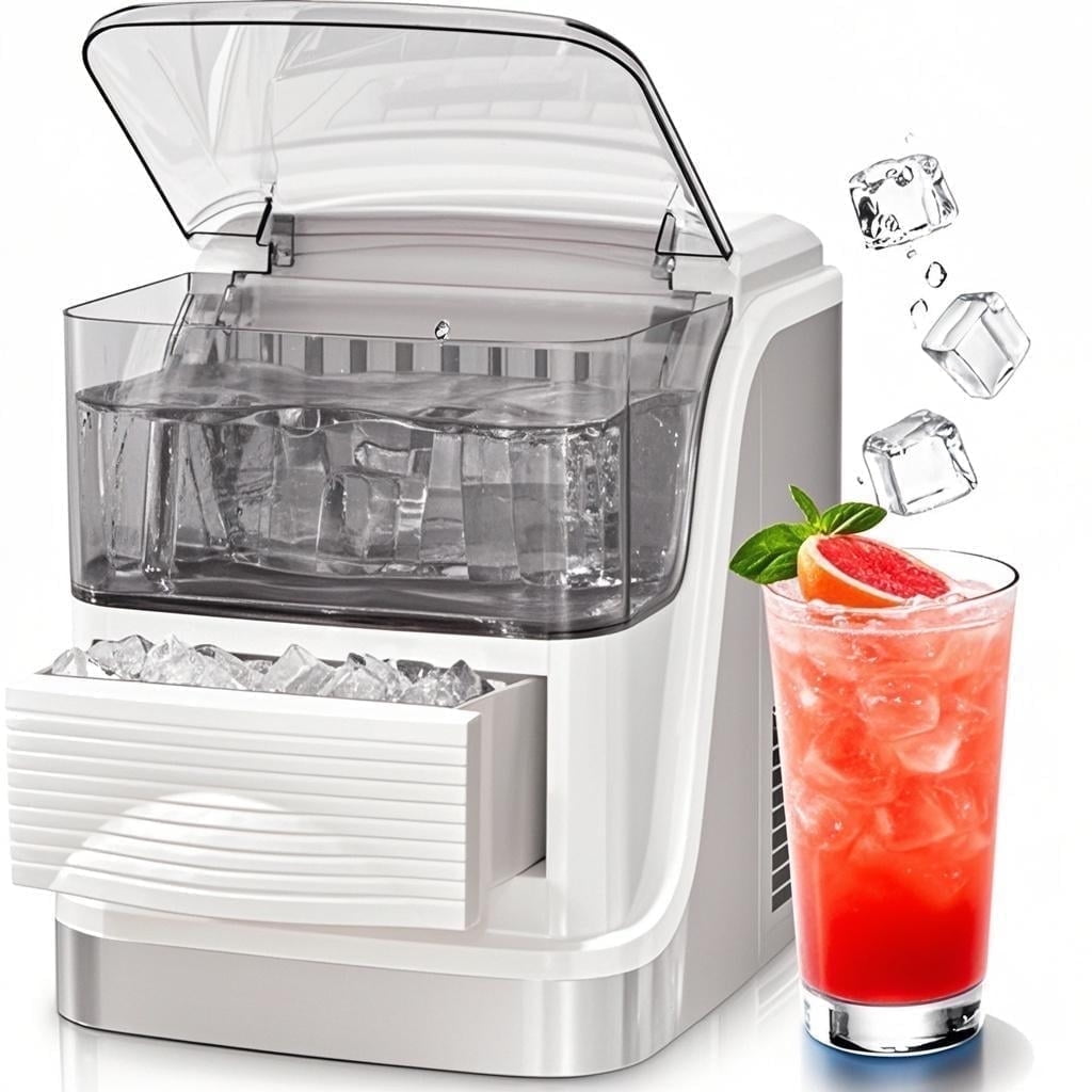 Auseo Cubic Ice Maker Machine, 2 Ice Size, 33 Lbs/Day, 24 Pcs Ice Cube Per Cycle, Large Ice Cube Storage Capacity, Adjustable Ice Thickness for Home/Office/Dorm, Silver