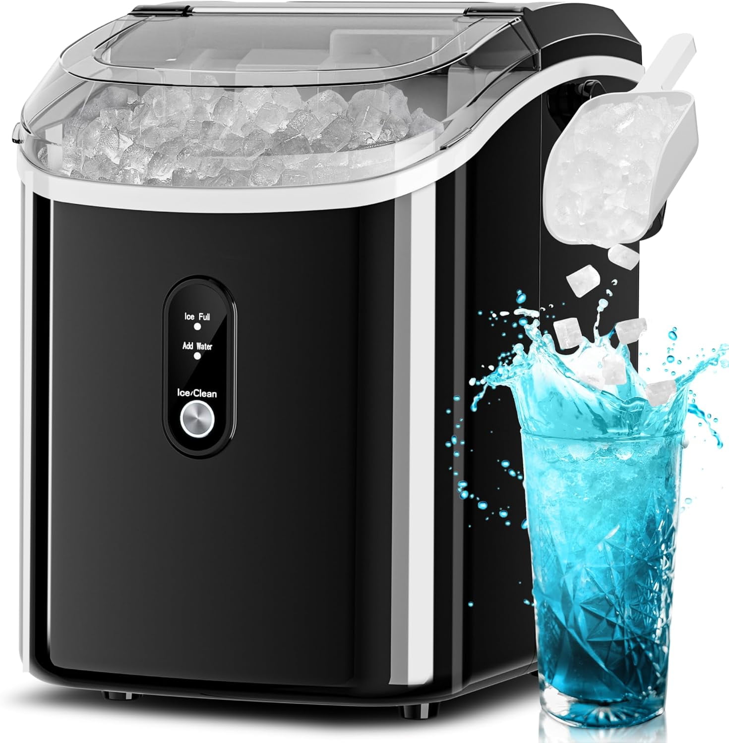 Auseo Nugget Ice Maker Countertop, Ready in 6 Mins ,35Lbs Each day with Self-Cleaning,Portable Sonic Ice Machine for Home/Office/Bar, Black