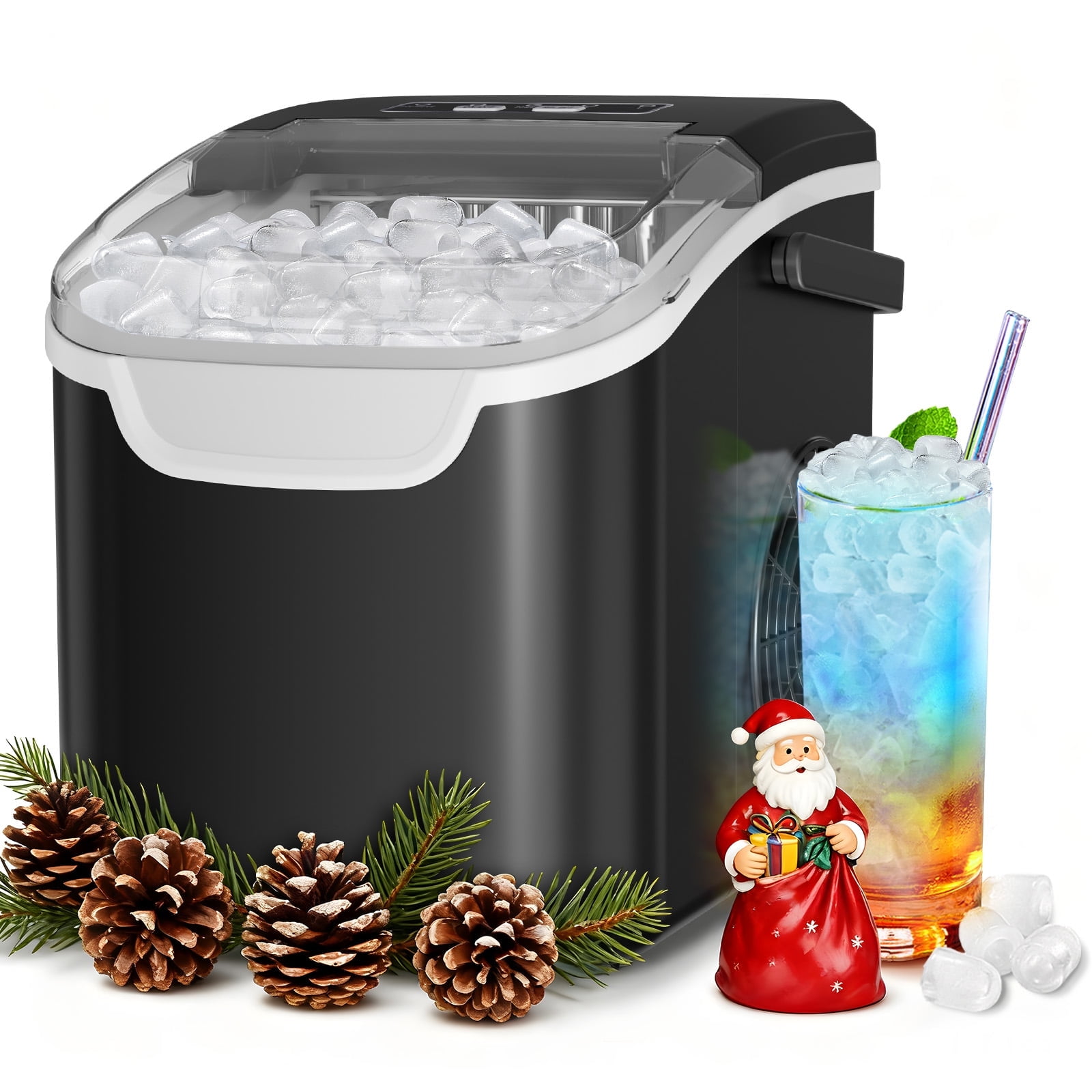 Auseo 26 lbs/24H Countertop Ice Maker Machine, S/L Sizes, 8 Bullet-Shaped Ice in 6 Min, Auto-Cleaning, Black