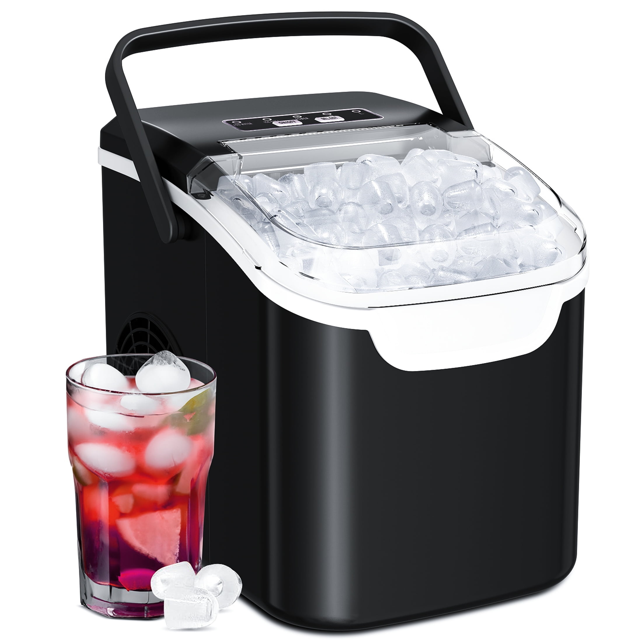 Auseo Portable Ice Maker Countertop, 2 Sizes of Bullet Ice Cubes, Self-Cleaning Ice Machine with Handle for Kitchen/Office/Bar/Party, Black