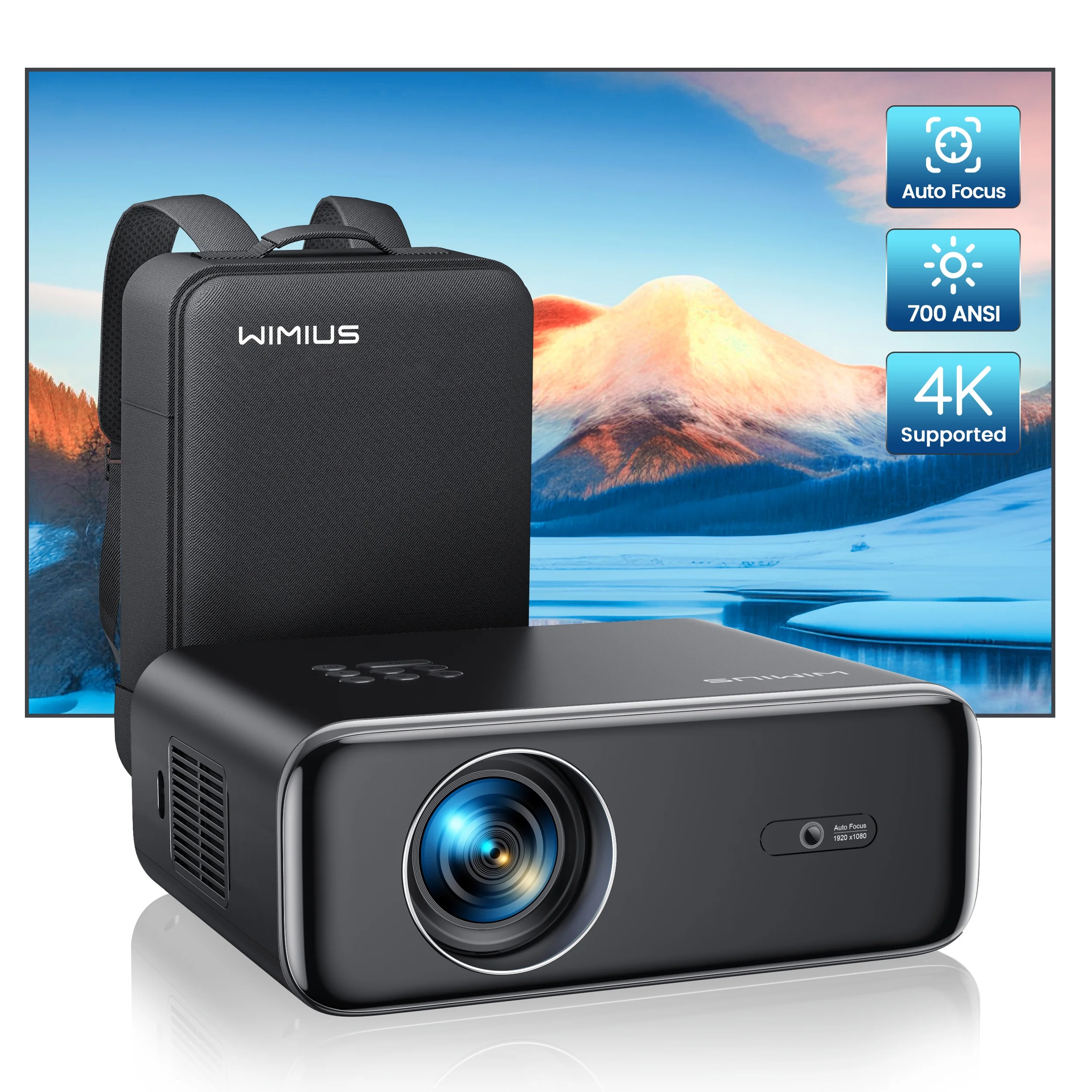 [Auto Focus] WiMiUS P62 Native 1080P LCD Projector, 5G WiFi 6 Bluetooth 5.2, Outdoor Movie Projector 4K Support, 50% Zoom, Smart Home Projector for TV Stick/PS5