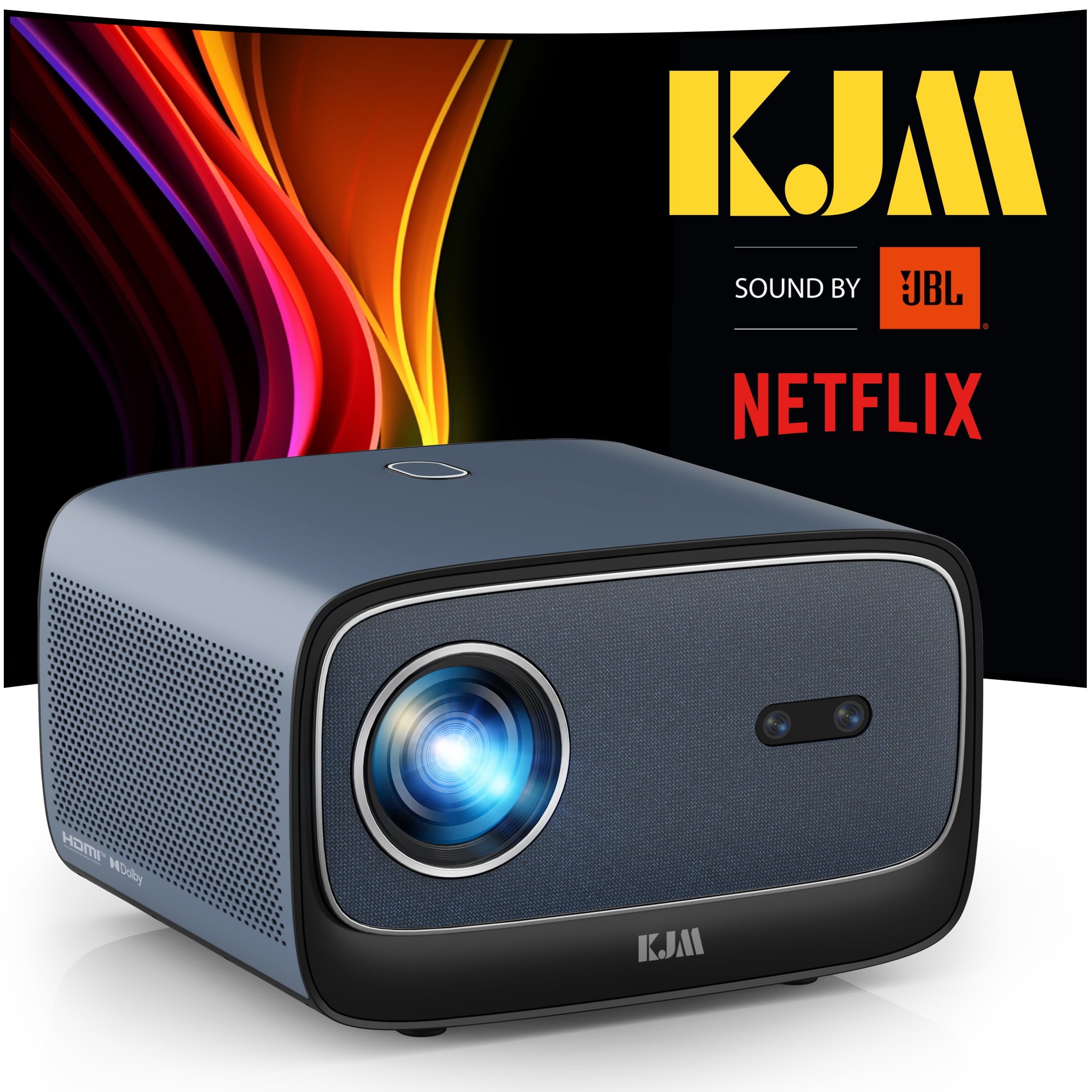 [Auto Focus/Keystone] Projector 4K with Netflix Officially-Licensed, KJM 1500 ANSI 1080P HD WiFi Bluetooth Projector with 24W Speakers, Sound by JBL, Dolby Audio